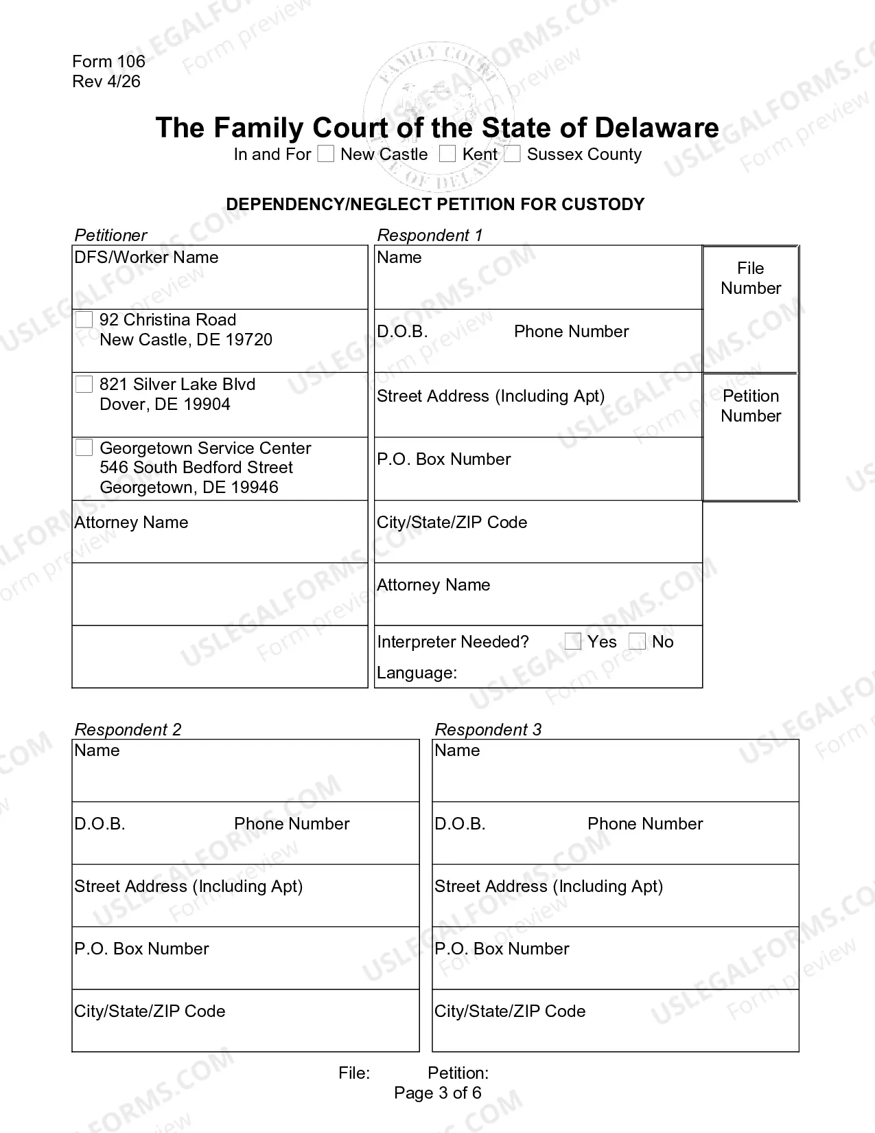 Preview Dependency or Neglect Petition for Custody