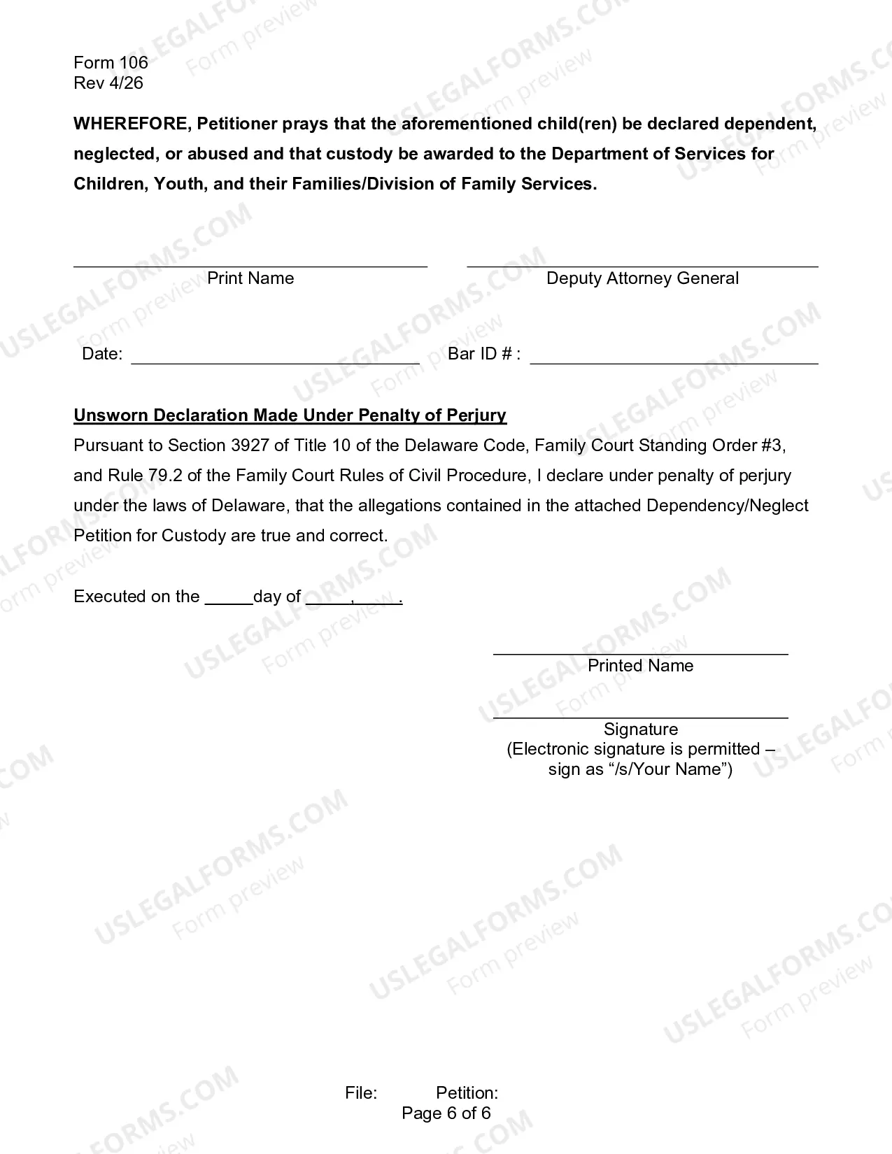 Preview Dependency or Neglect Petition for Custody
