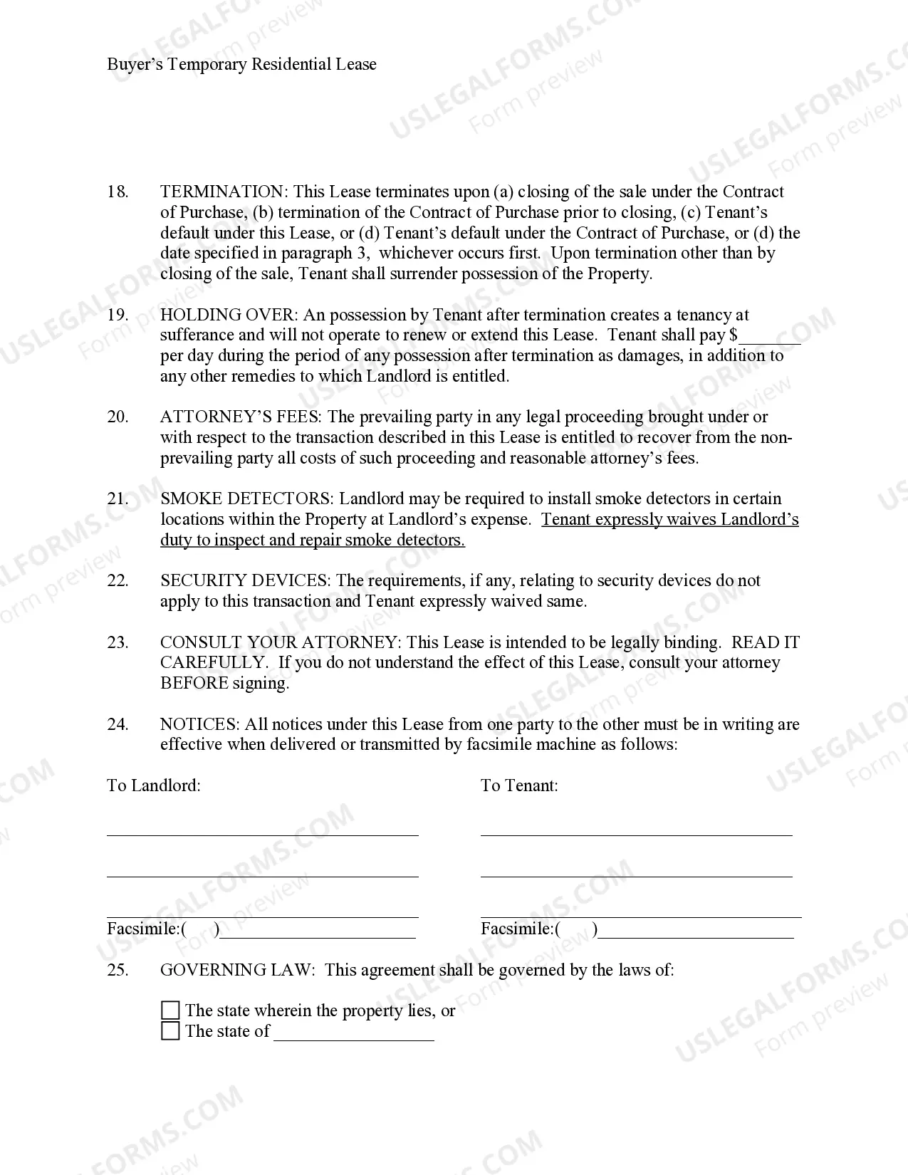 Preview Temporary Lease Agreement to Prospective Buyer of Residence prior to Closing