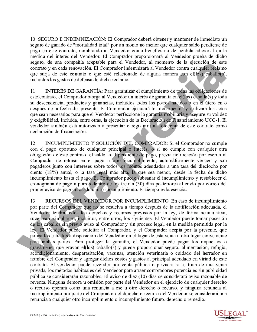 Preview Acuerdo de seguridad y compra a plazos con garantías limitadas - Formularios equinos de caballos