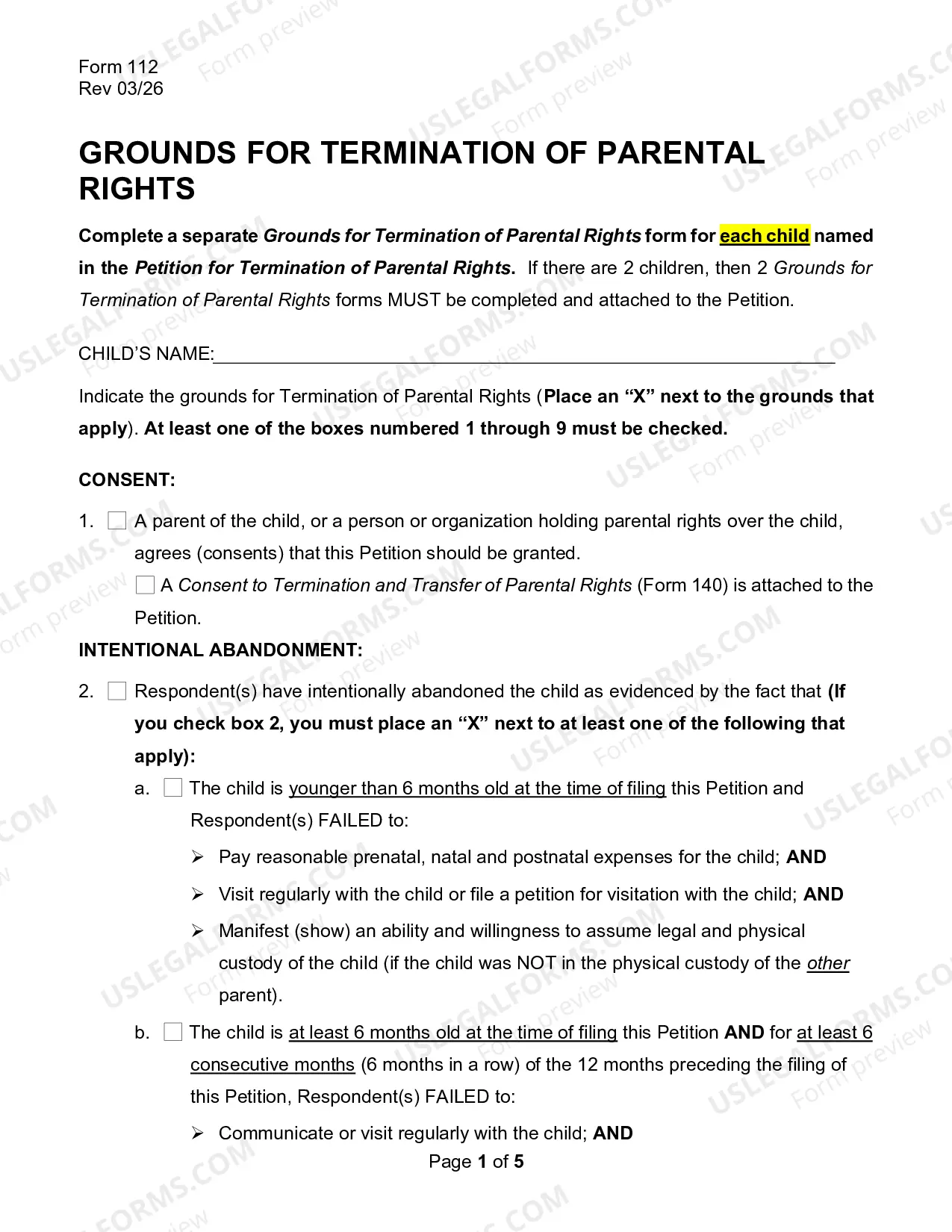Preview Termination of Parental Rights Grounds