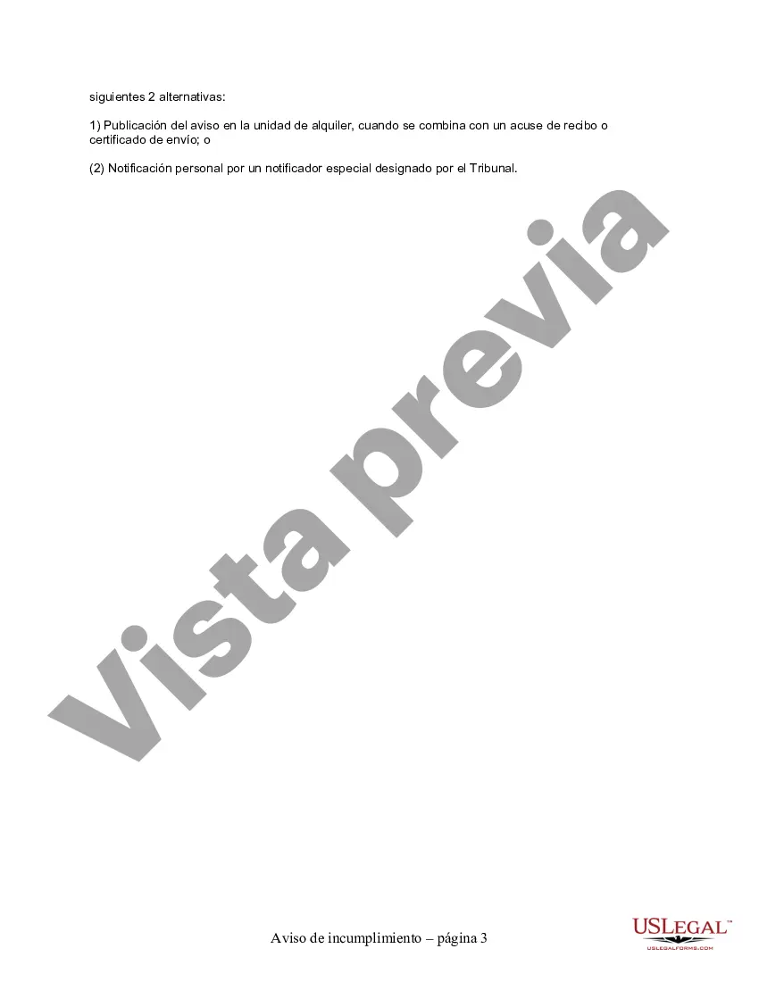Preview Aviso de 7 días de incumplimiento de contrato de arrendamiento o alquiler que no sea la falta de pago del alquiler - Residencial - 7 días para subsanar