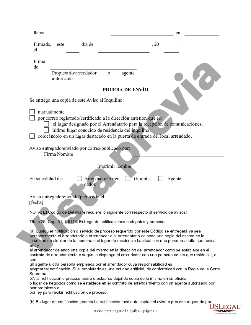 Preview Aviso de 5 días para pagar el alquiler o la finalización del contrato de arrendamiento de la propiedad residencial del propietario al inquilino