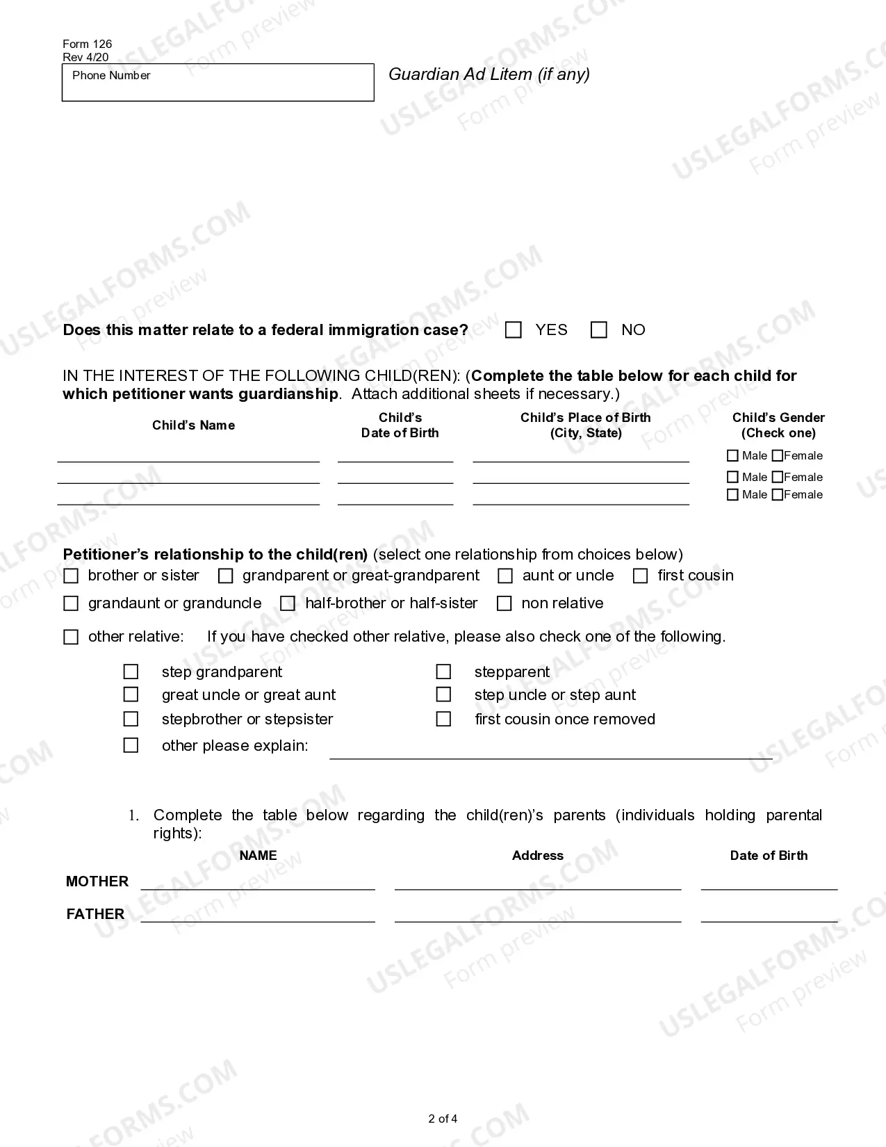 Preview Petition For Guardianship of a Minor