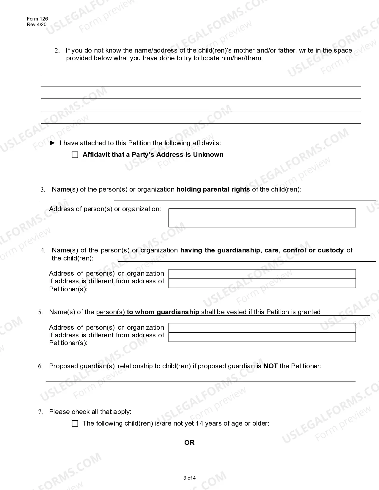 Preview Petition For Guardianship of a Minor