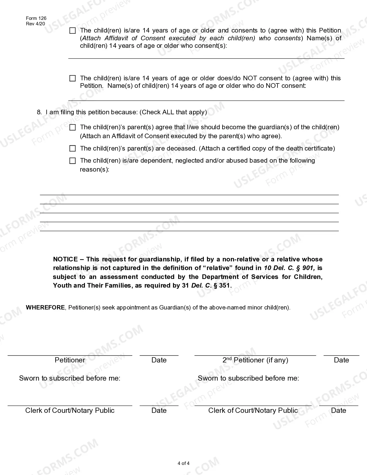 Preview Petition For Guardianship of a Minor