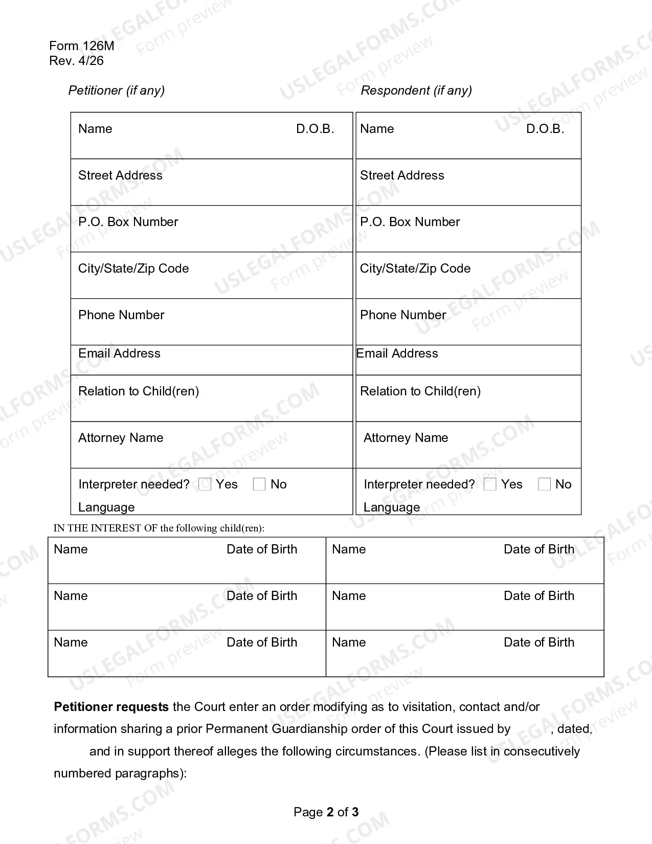 Preview Petition to Modify Permanent Guardianship