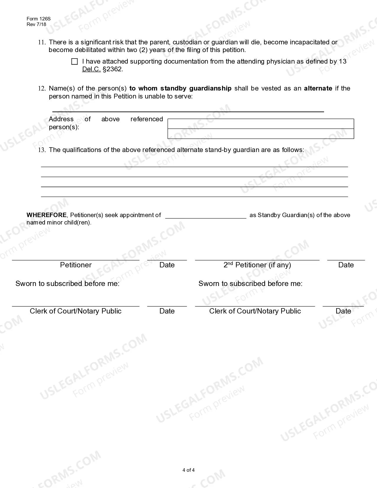 Preview Petition for Standby Guardianship