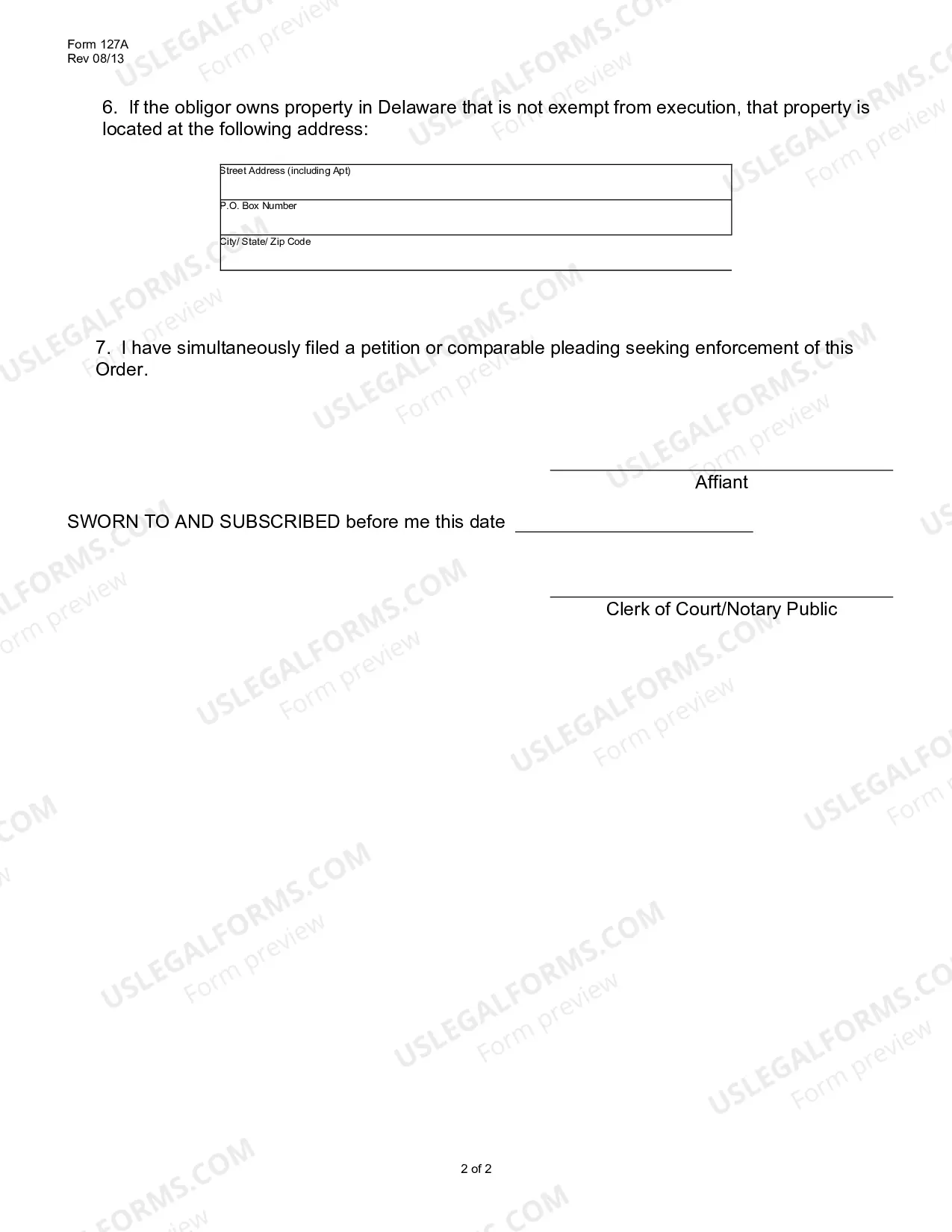 Preview Affidavit And Request To Register (Inter-State) A Foreign Support Order