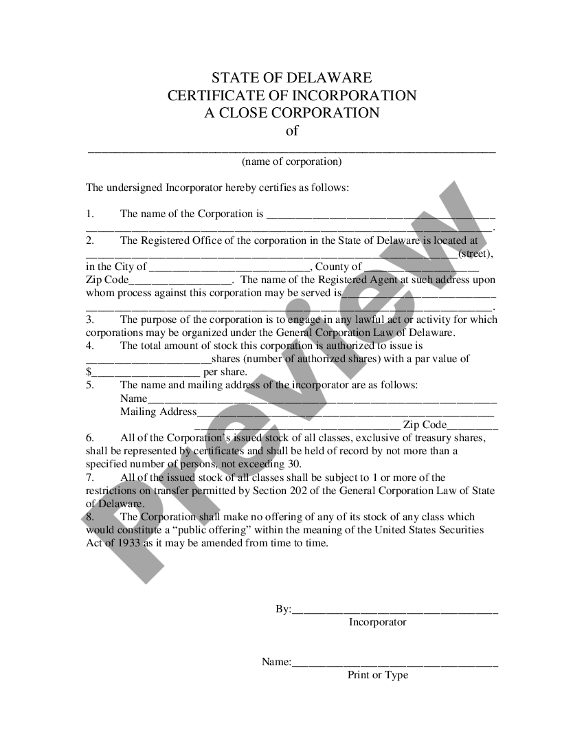 page 2 Close Corporation Certificate of Incorporation preview