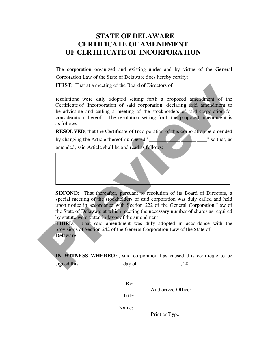 page 1 Amendment to Certificate of Incorporation preview