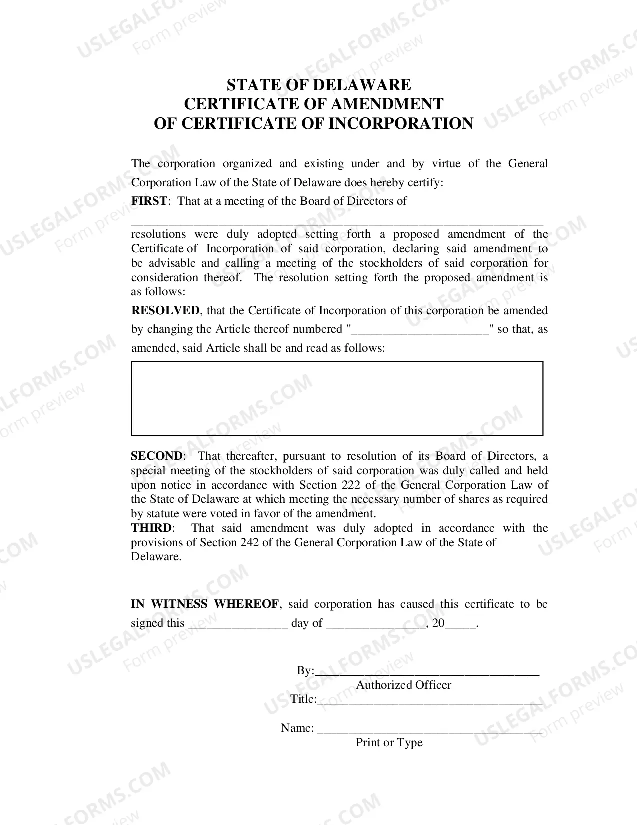 Preview Certificate of Incorporation for Stock Corporation with Directors Liability Information