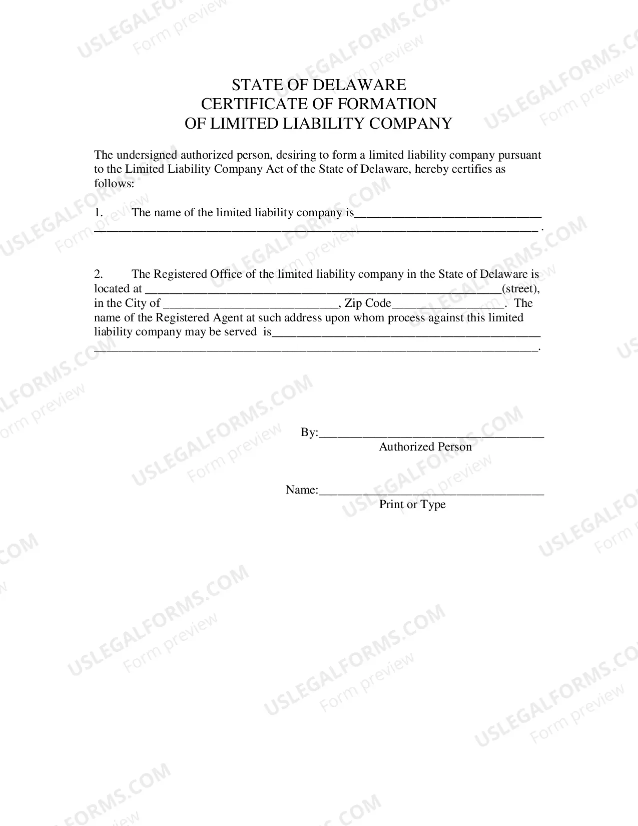 Preview Certificate of Formationof a Limited Liability Company