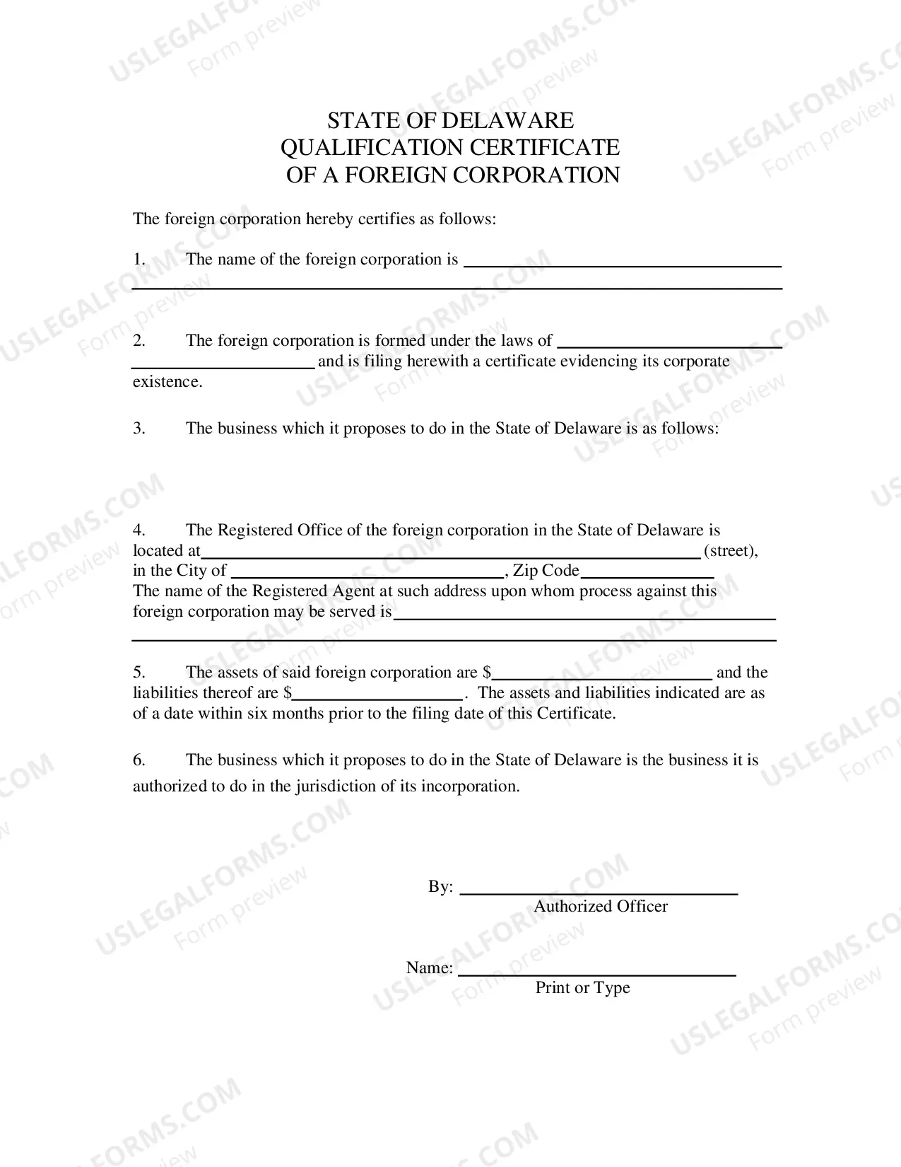 Preview Qualification Certificate of A Foreign Corporation