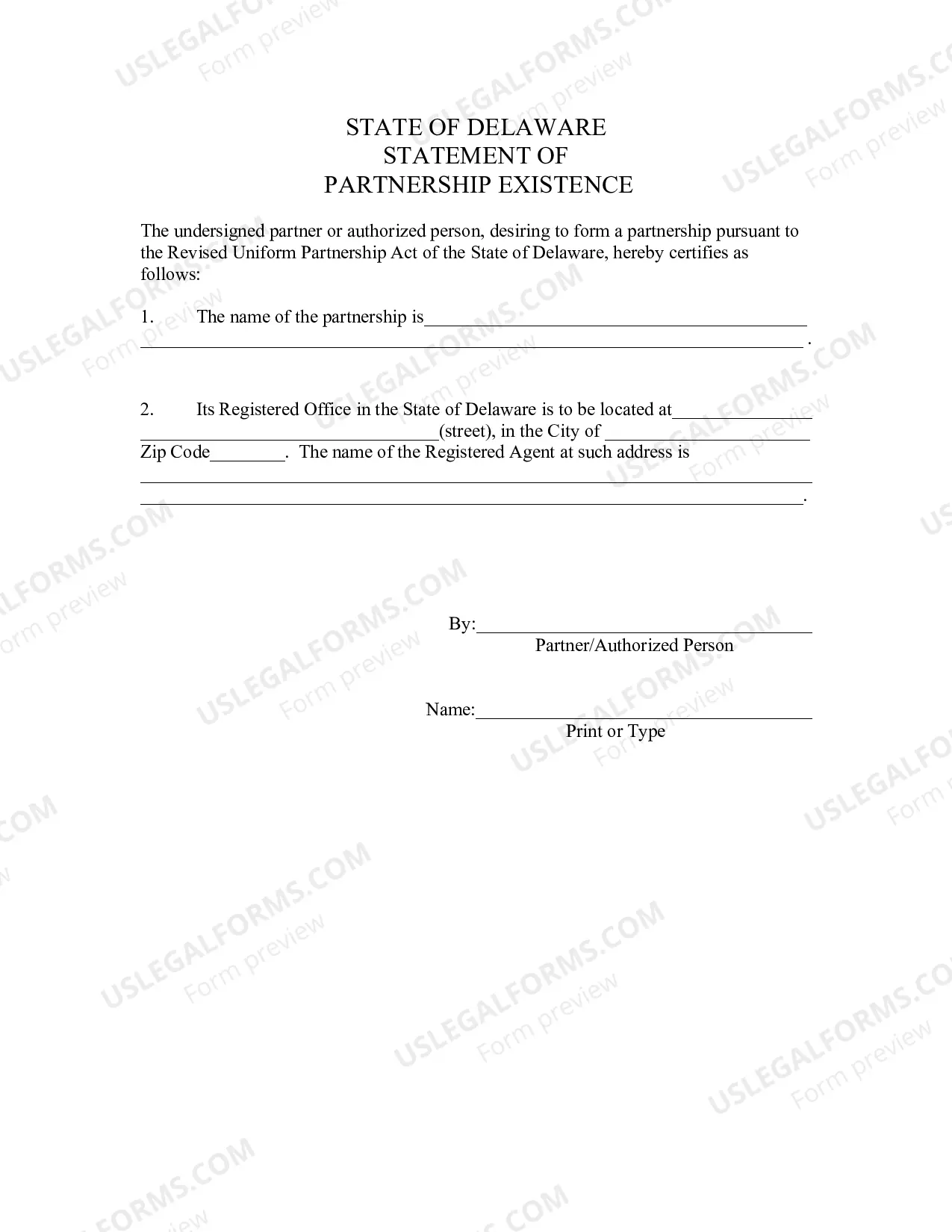 Preview Statement of Partnership Existence