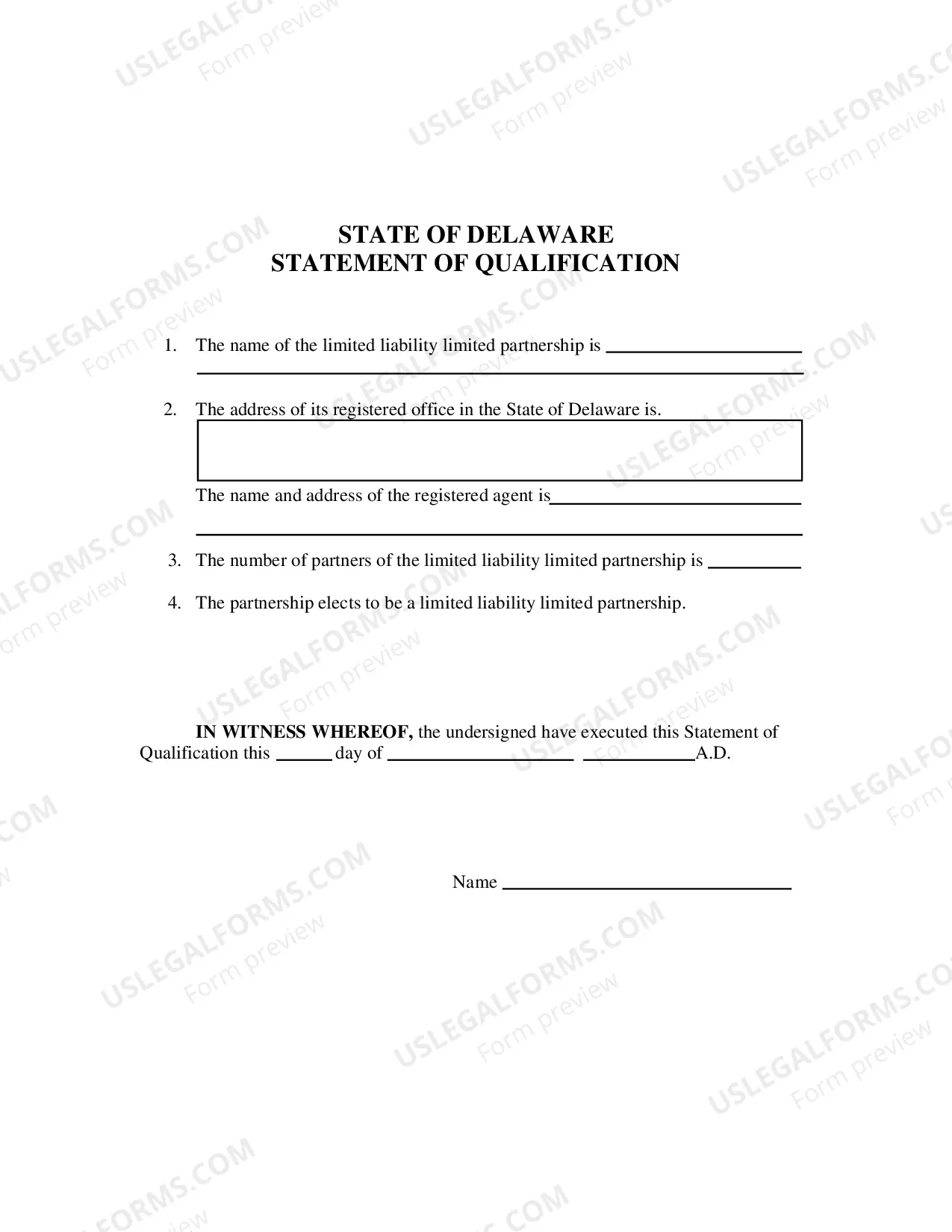 Preview Statement of Qualification ofLimited Liability Limited Partnership