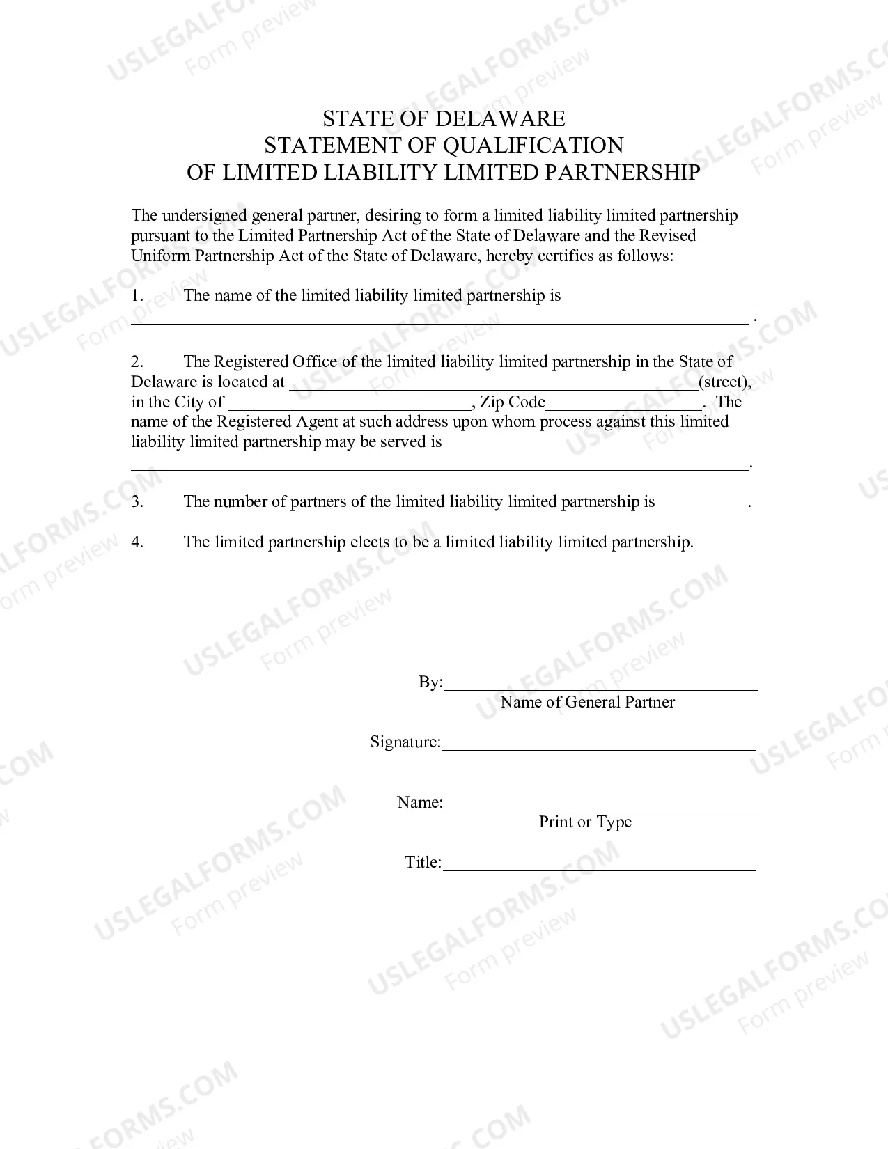 Preview Statement of Qualification of Limited Liability Limited Partnership