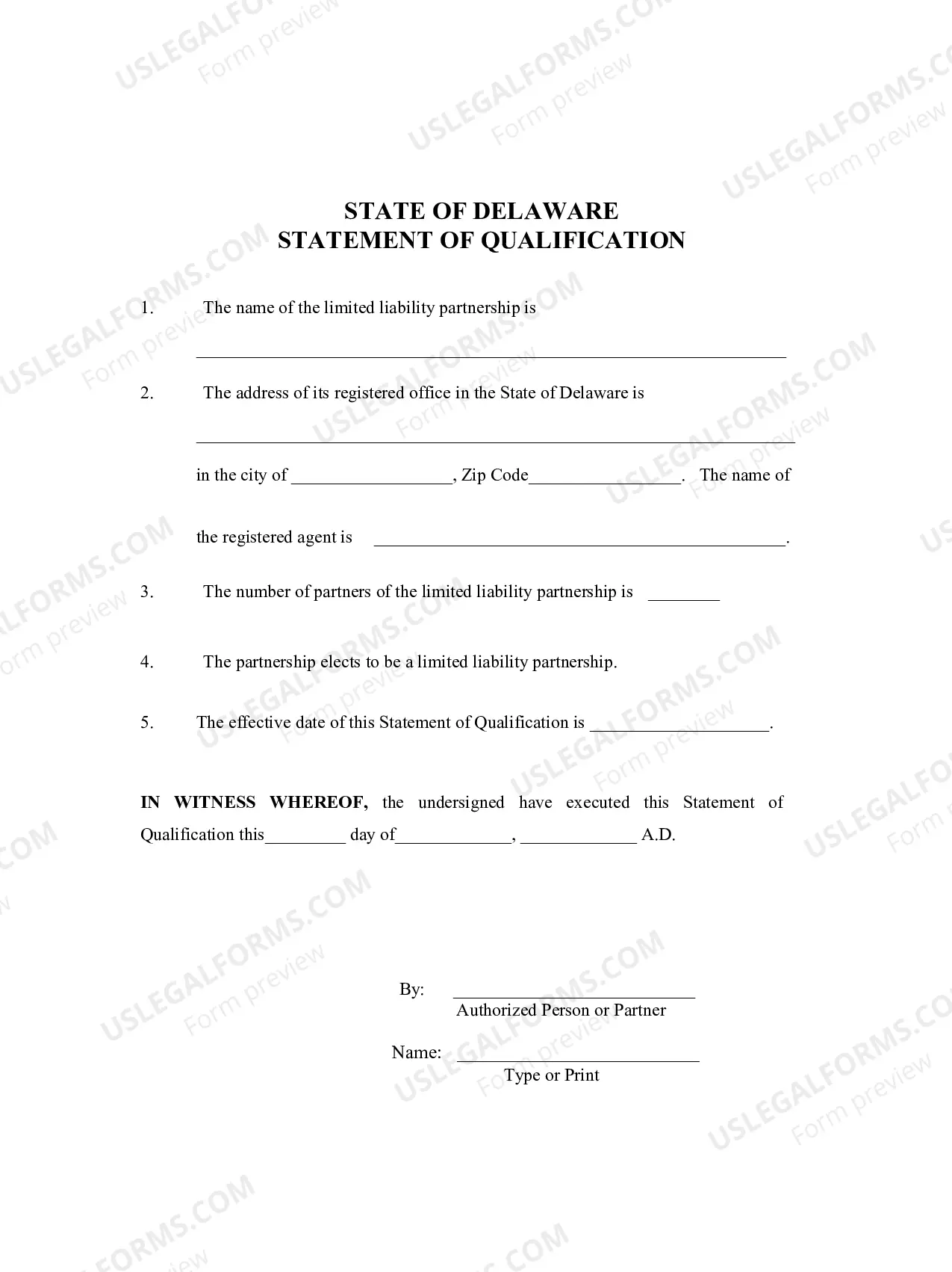 Preview Statement of Qualification of Limited Liability Partnership