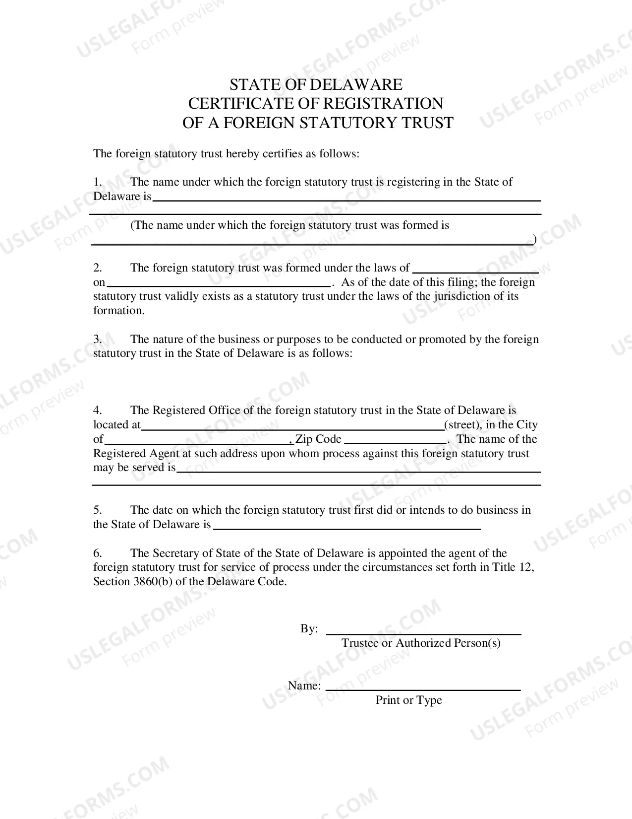 Preview Certificate of Registration of Foreign Statutory Trust