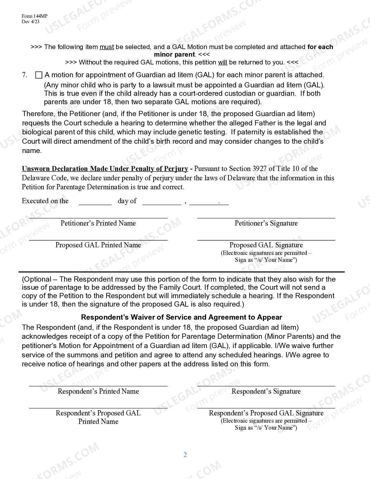 Preview Petition for Parentage Determination for Minor Parents