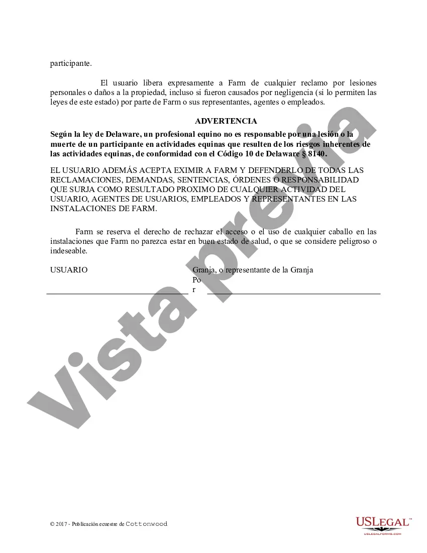 Preview Acuerdo de liberación de instalaciones - Espectáculo o clínica - Formularios equinos de caballos