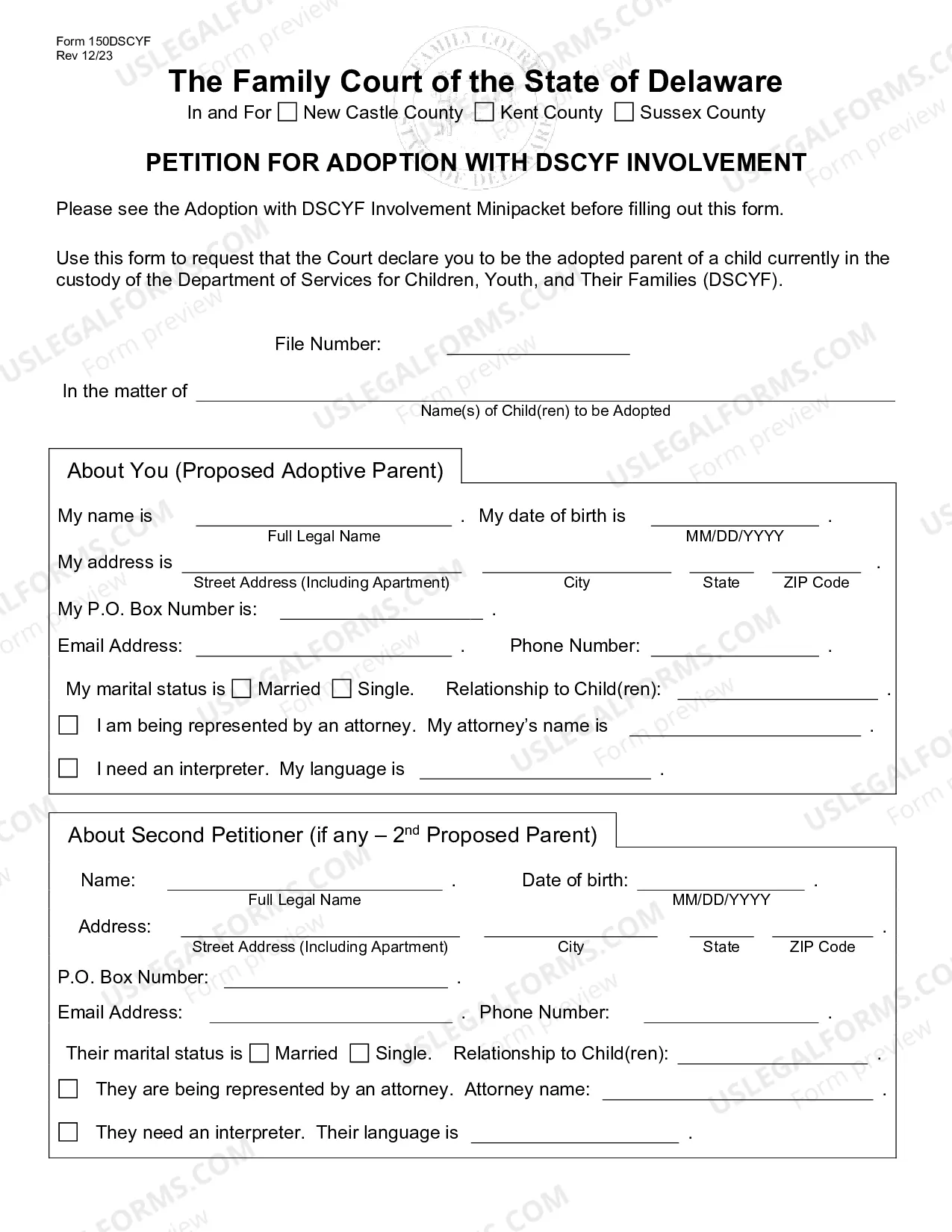 Preview Petition for Adoption with DSCYF Involvement