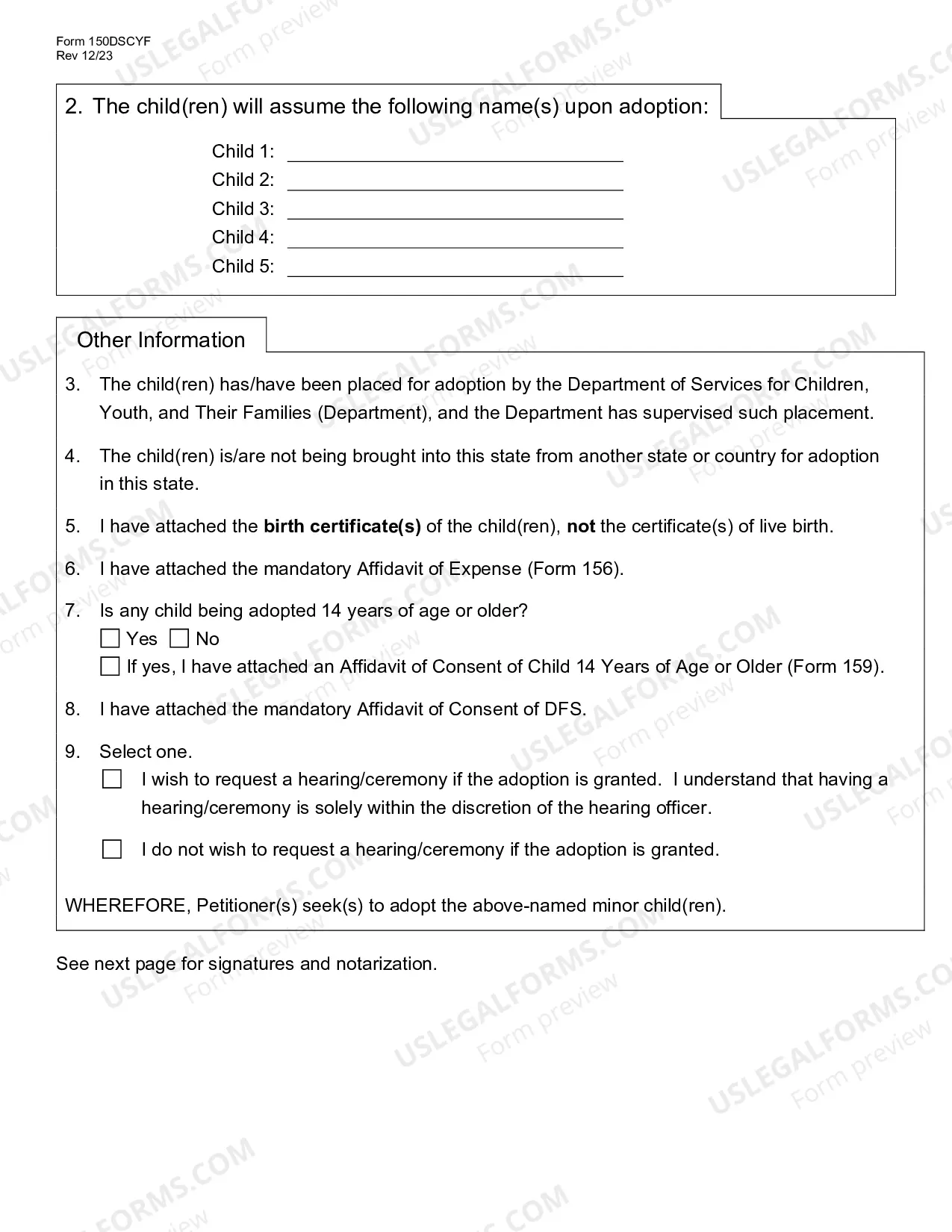 Preview Petition for Adoption with DSCYF Involvement