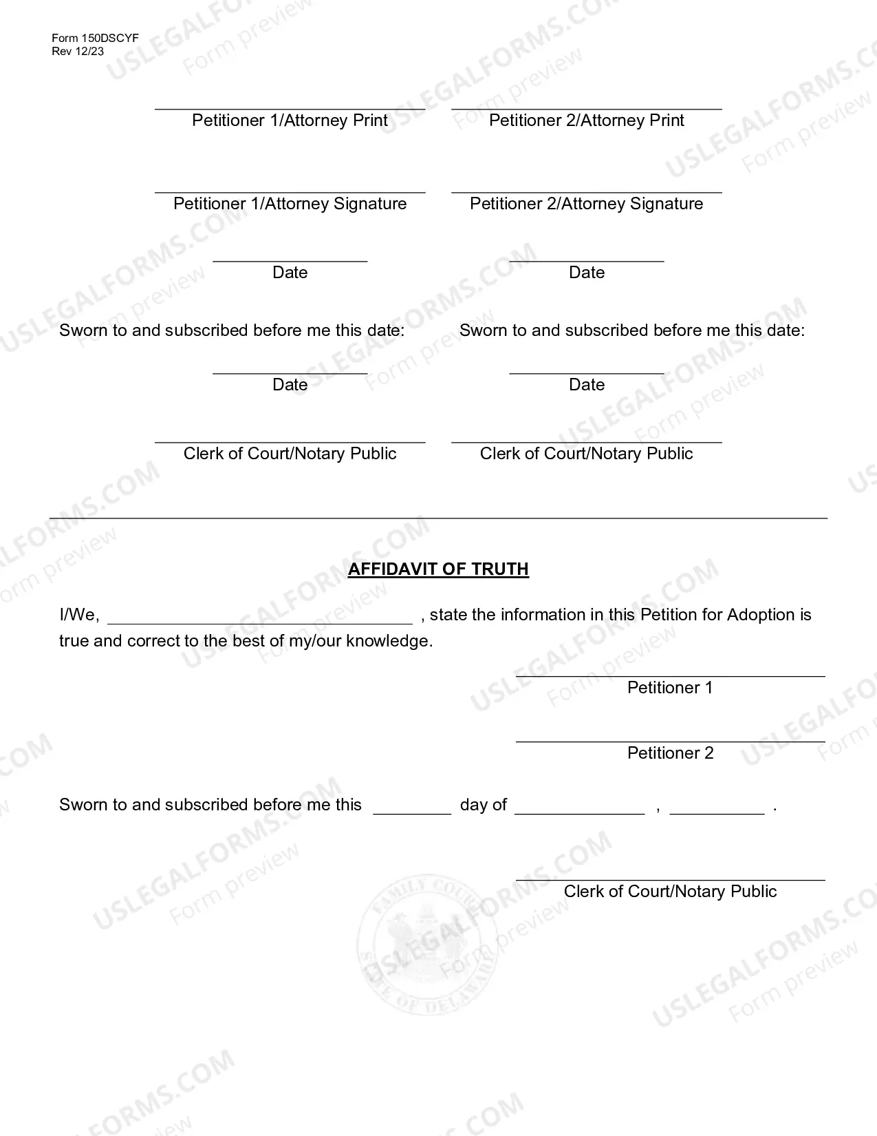 Preview Petition for Adoption with DSCYF Involvement
