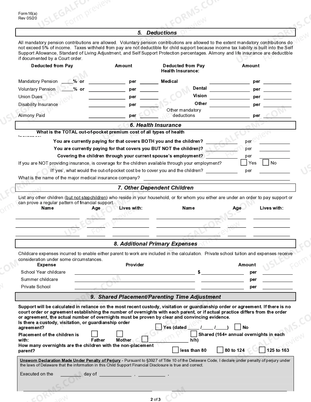 Preview Child Support Financial Disclosure Report