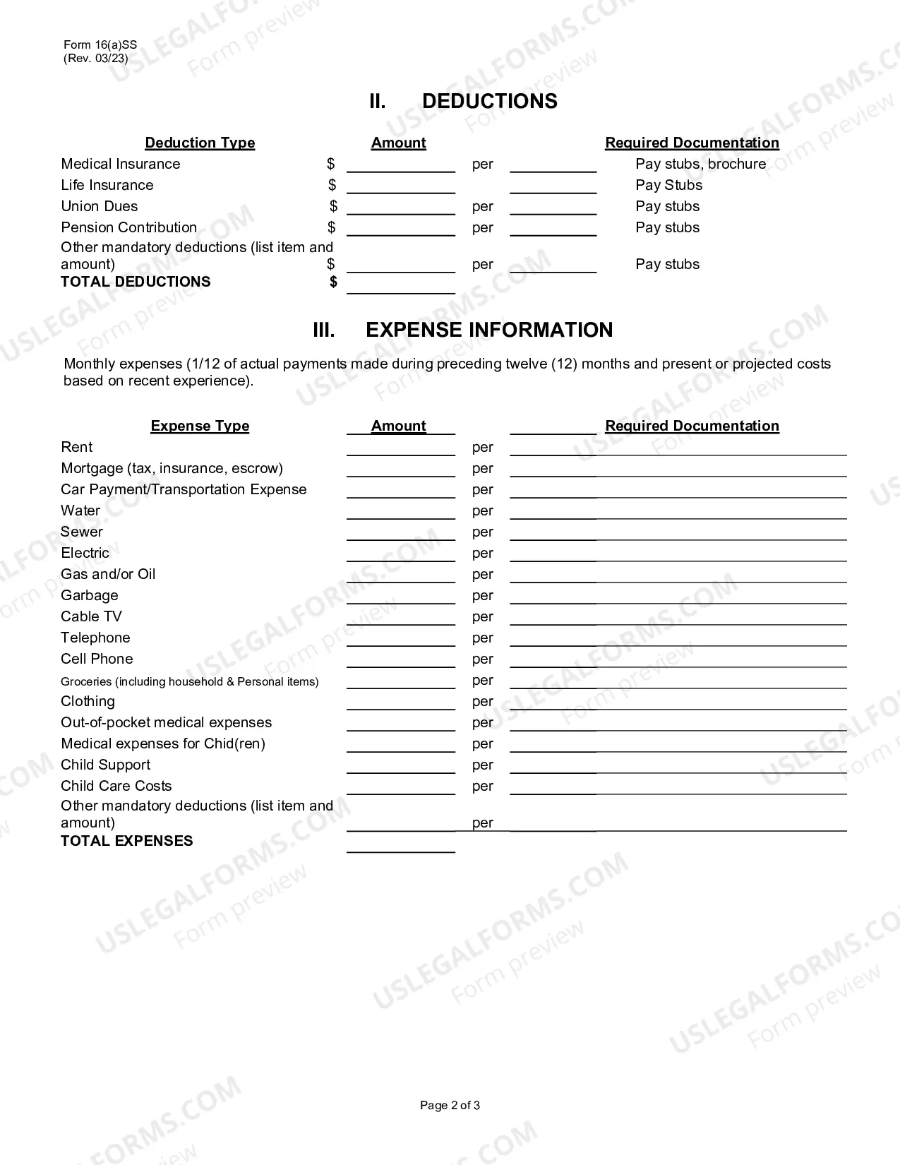 Preview Financial Report for Spousal Support
