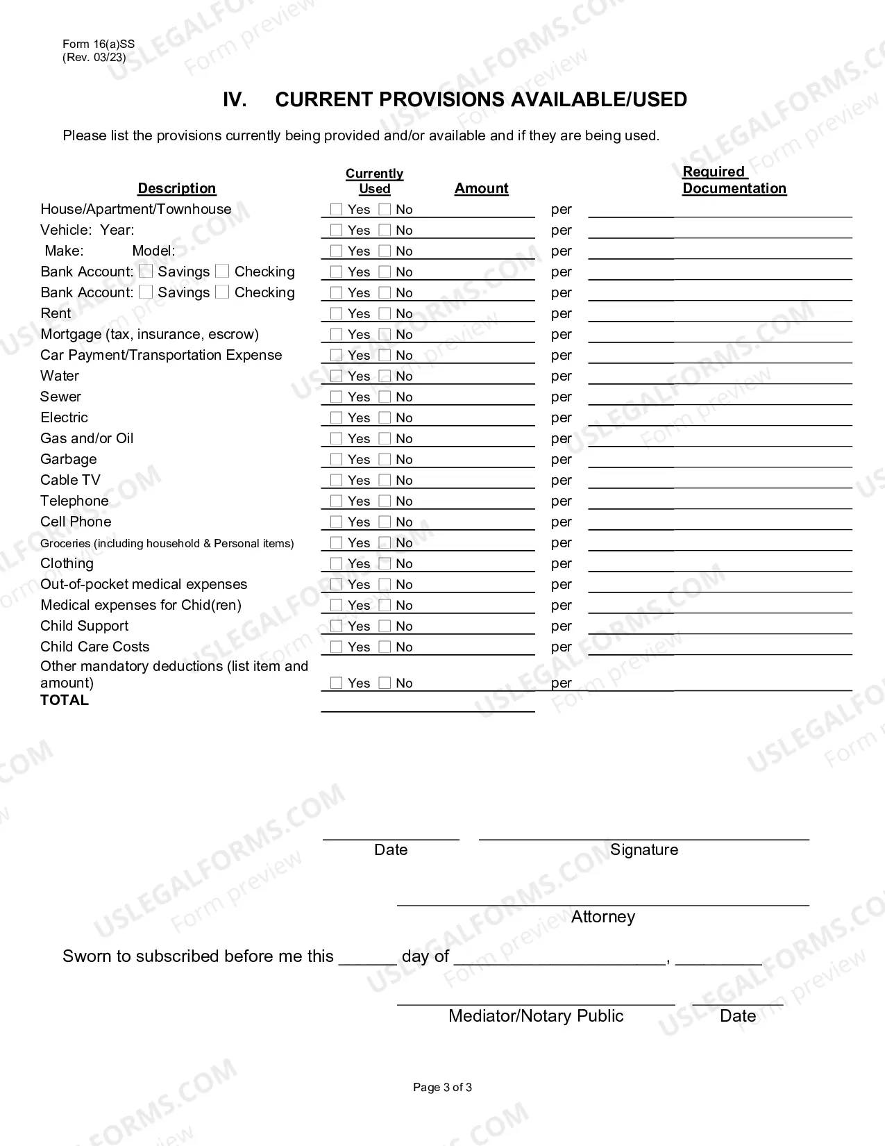 Preview Financial Report for Spousal Support