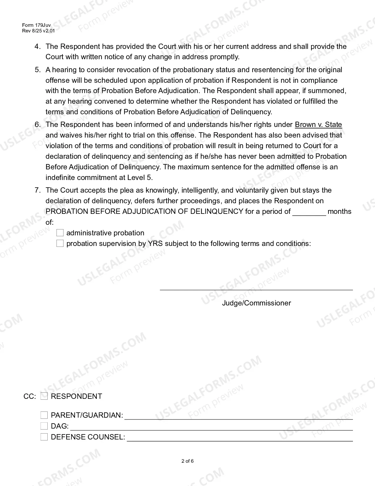 Preview Probation before Adjudication of Delinquency Interim Order