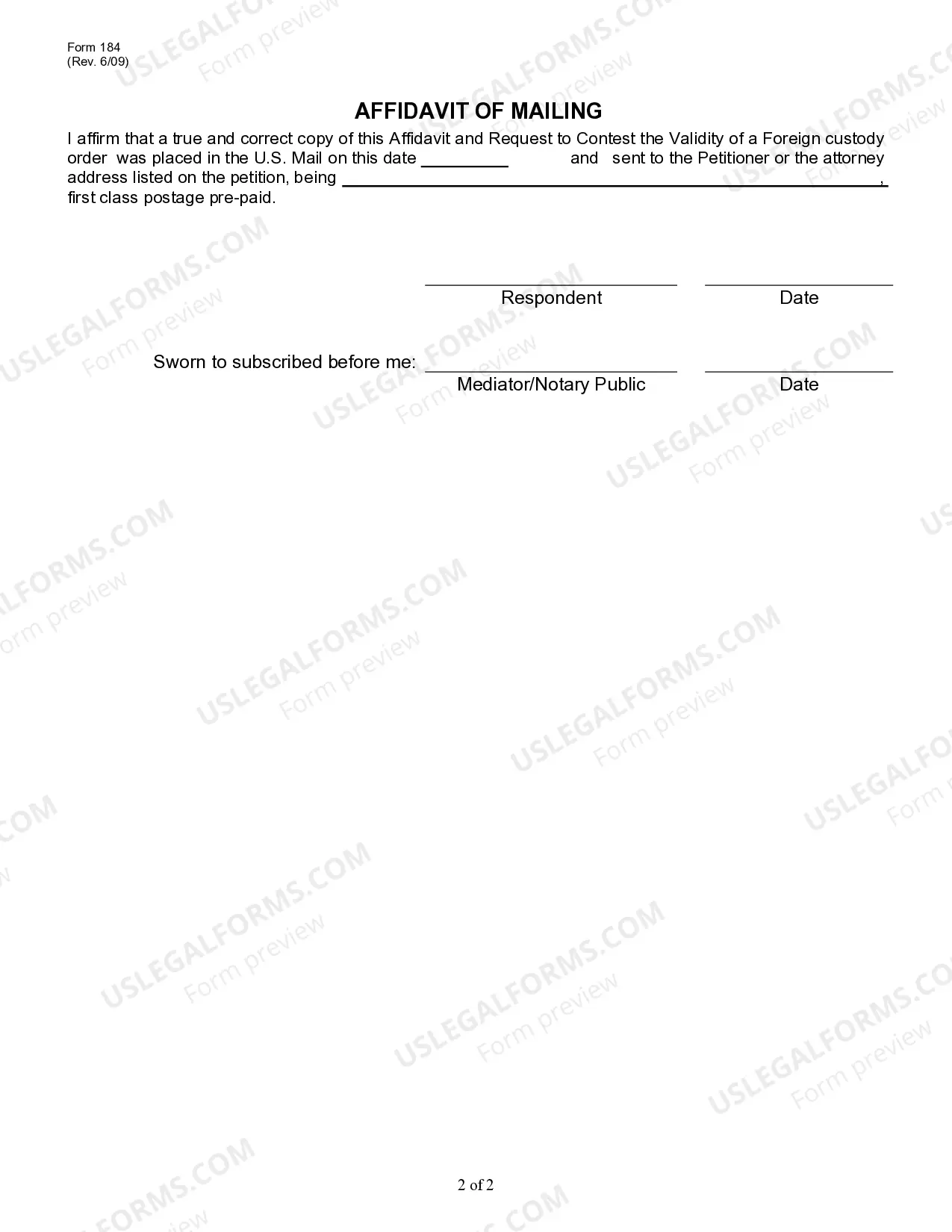 Preview Affidavit and Request to Contest the Validity of a Foreign Custody Order