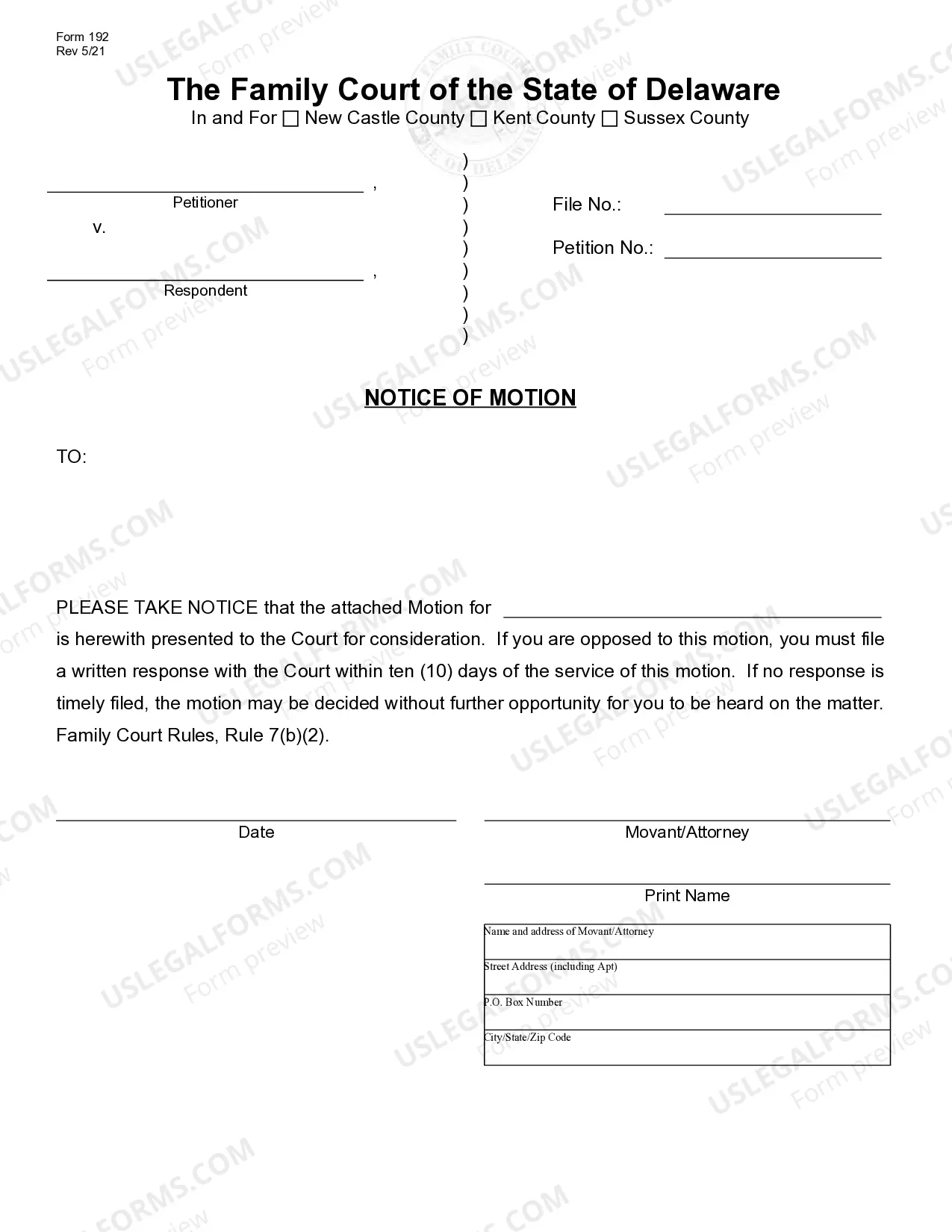 Preview Generic Motion Packet (Fill-In Form)