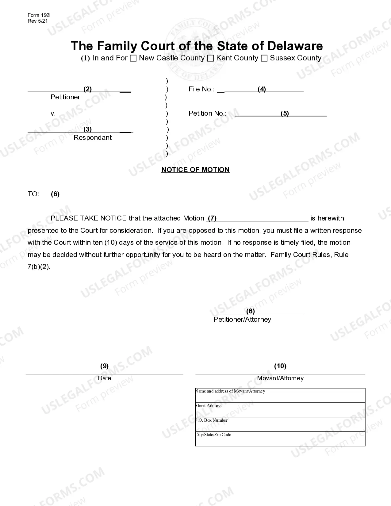 Preview Generic Motion Packet (Fill-In Form)