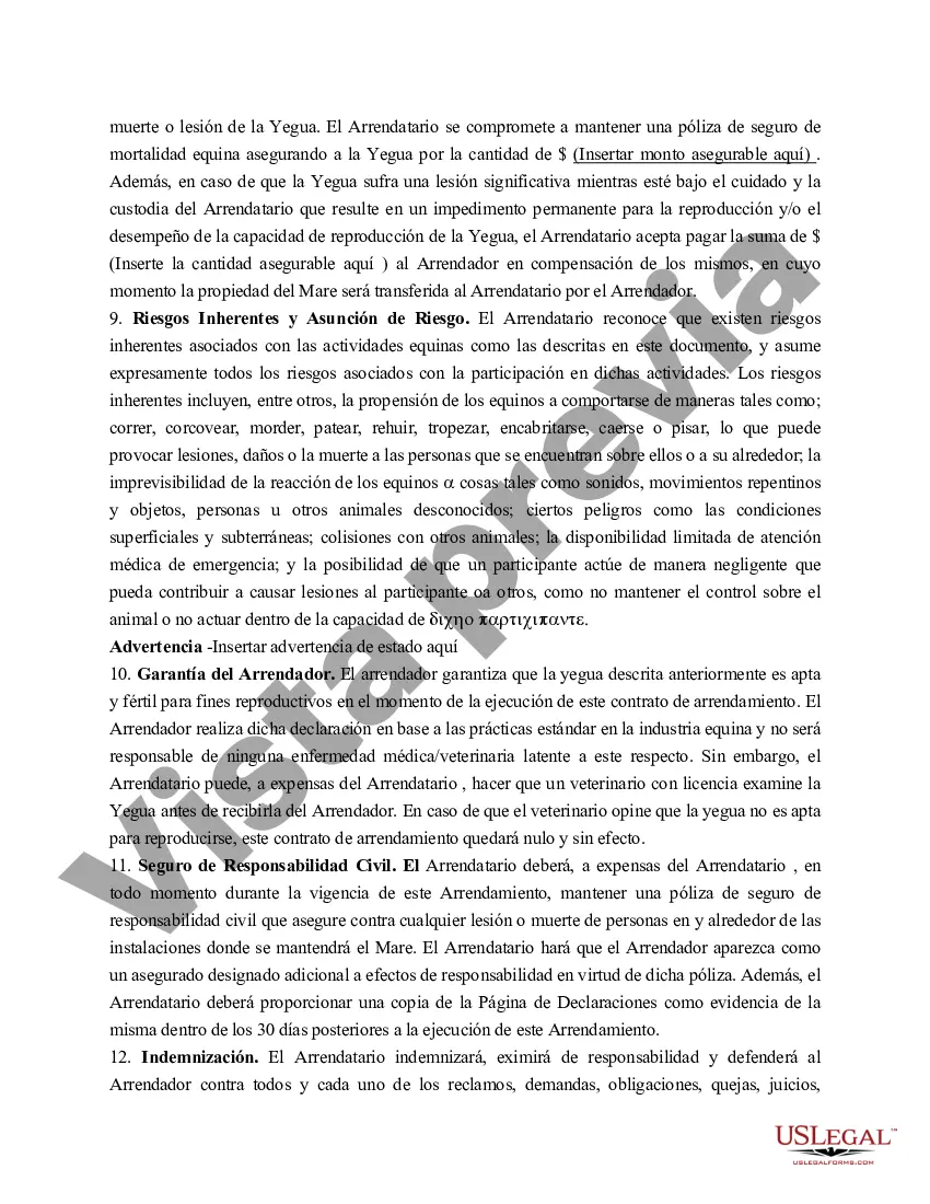 Preview Contrato de arrendamiento de yegua de cría de Delaware