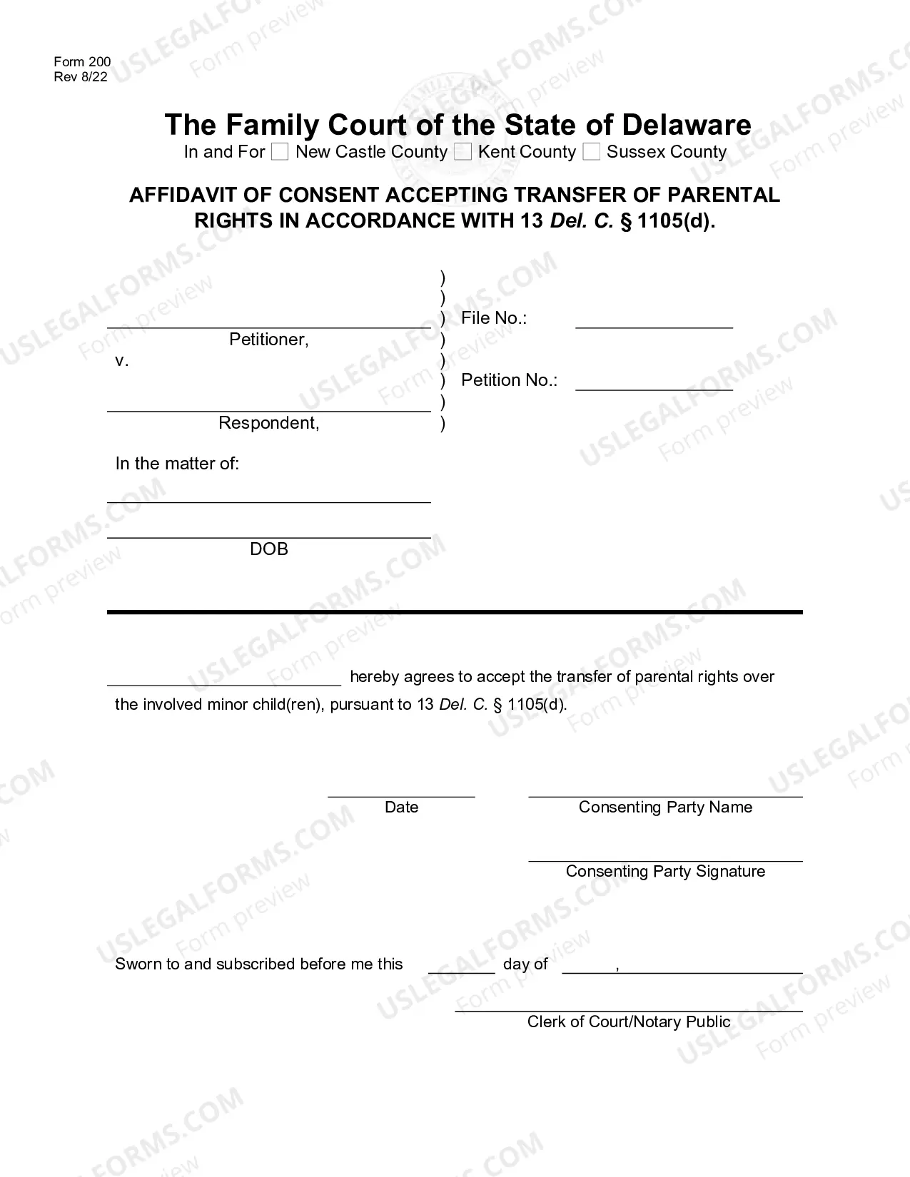 Preview Affidavit of Consent Accepting Transfer of Parental Rights