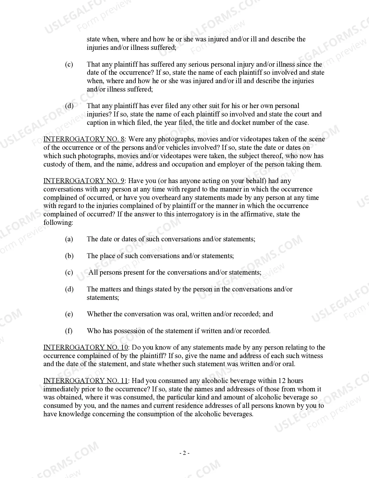 Preview Interrogatories to Defendant for Motor Vehicle Accident