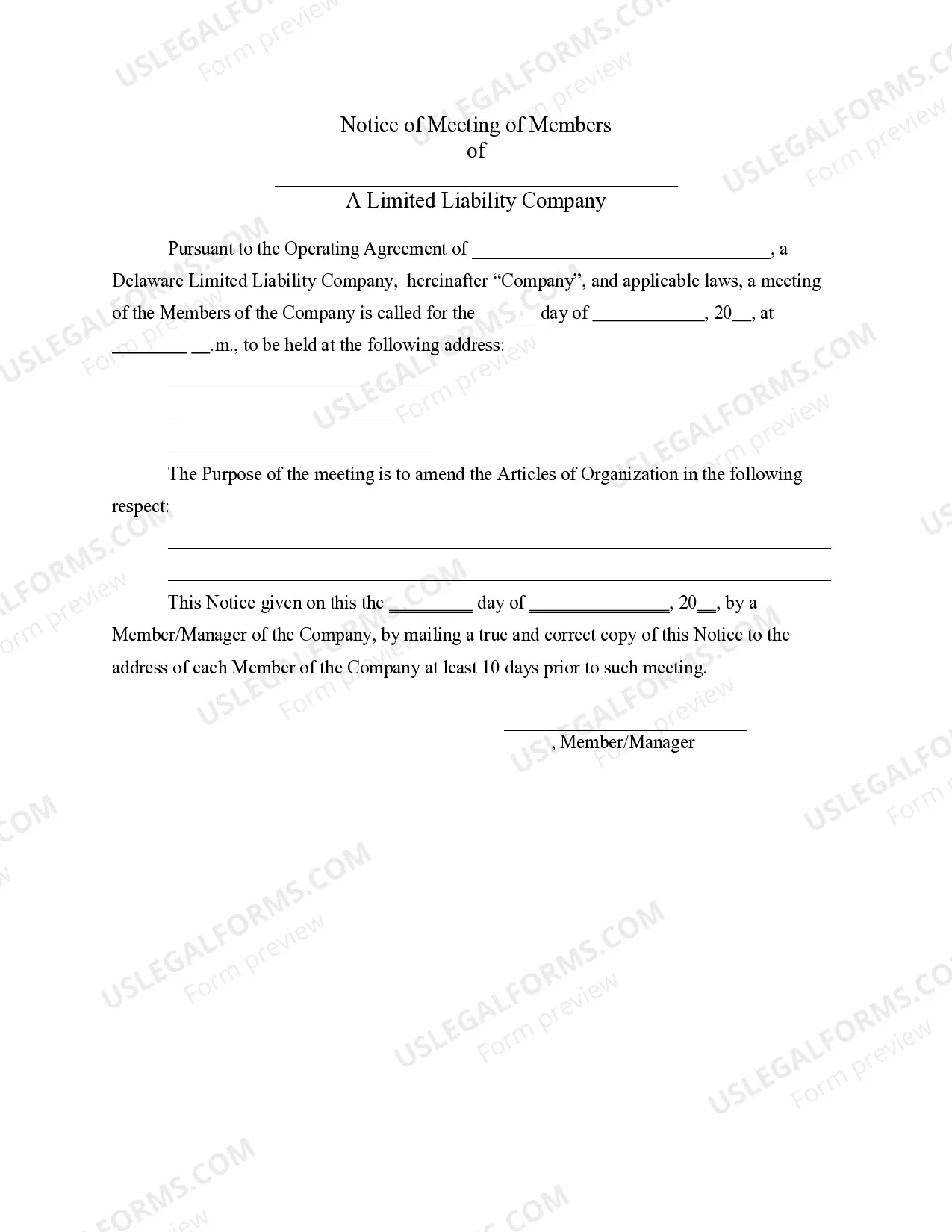 Preview LLC Notices, Resolutions and other Operations Forms Package