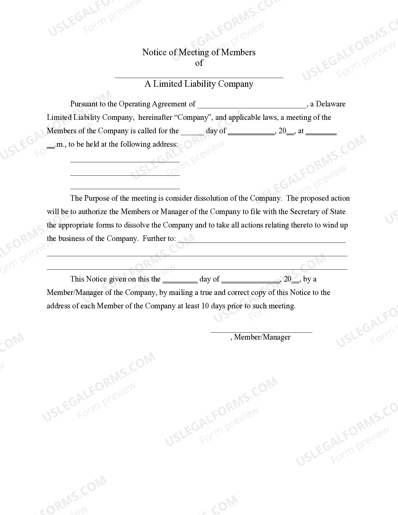 Preview LLC Notices, Resolutions and other Operations Forms Package