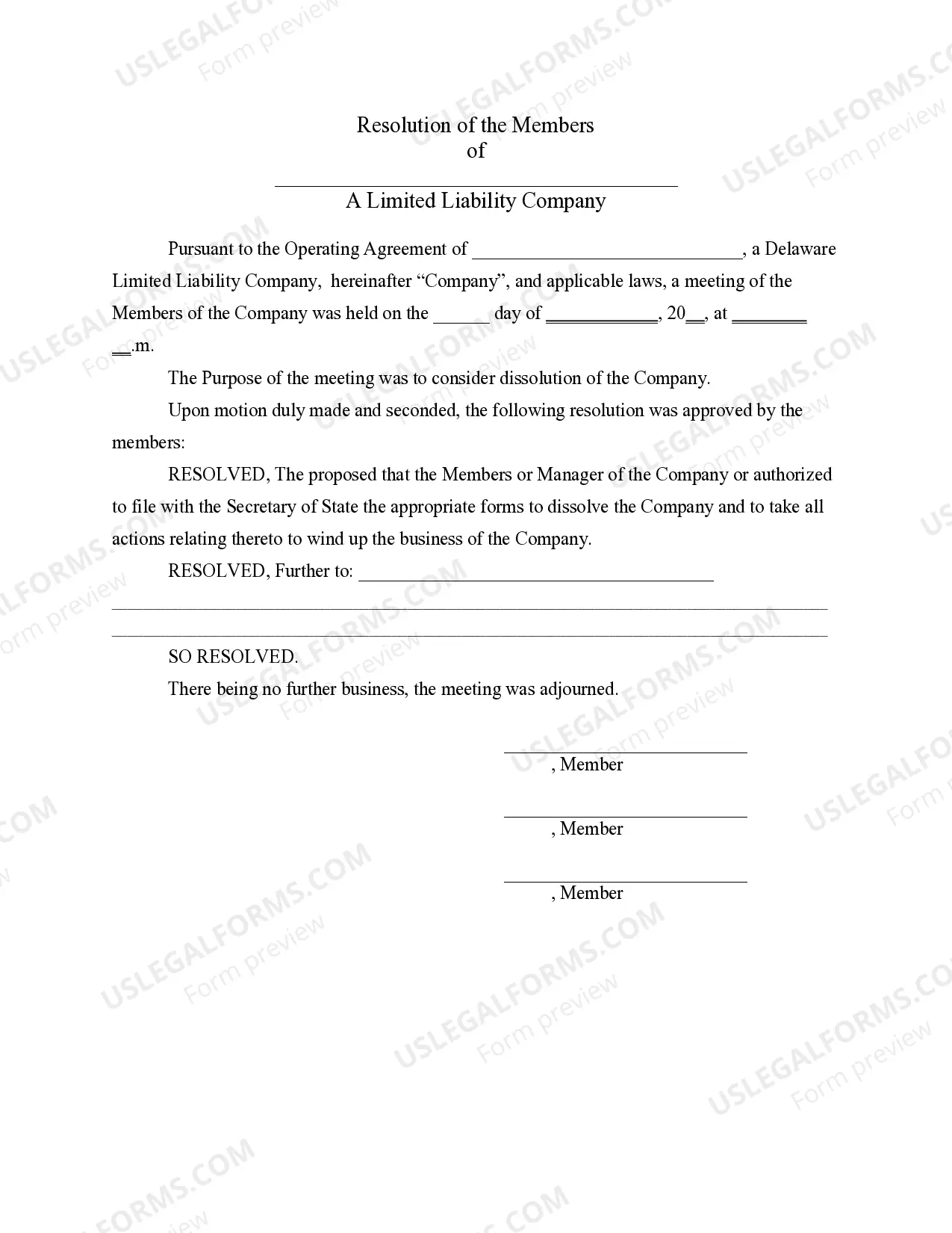 Preview LLC Notices, Resolutions and other Operations Forms Package