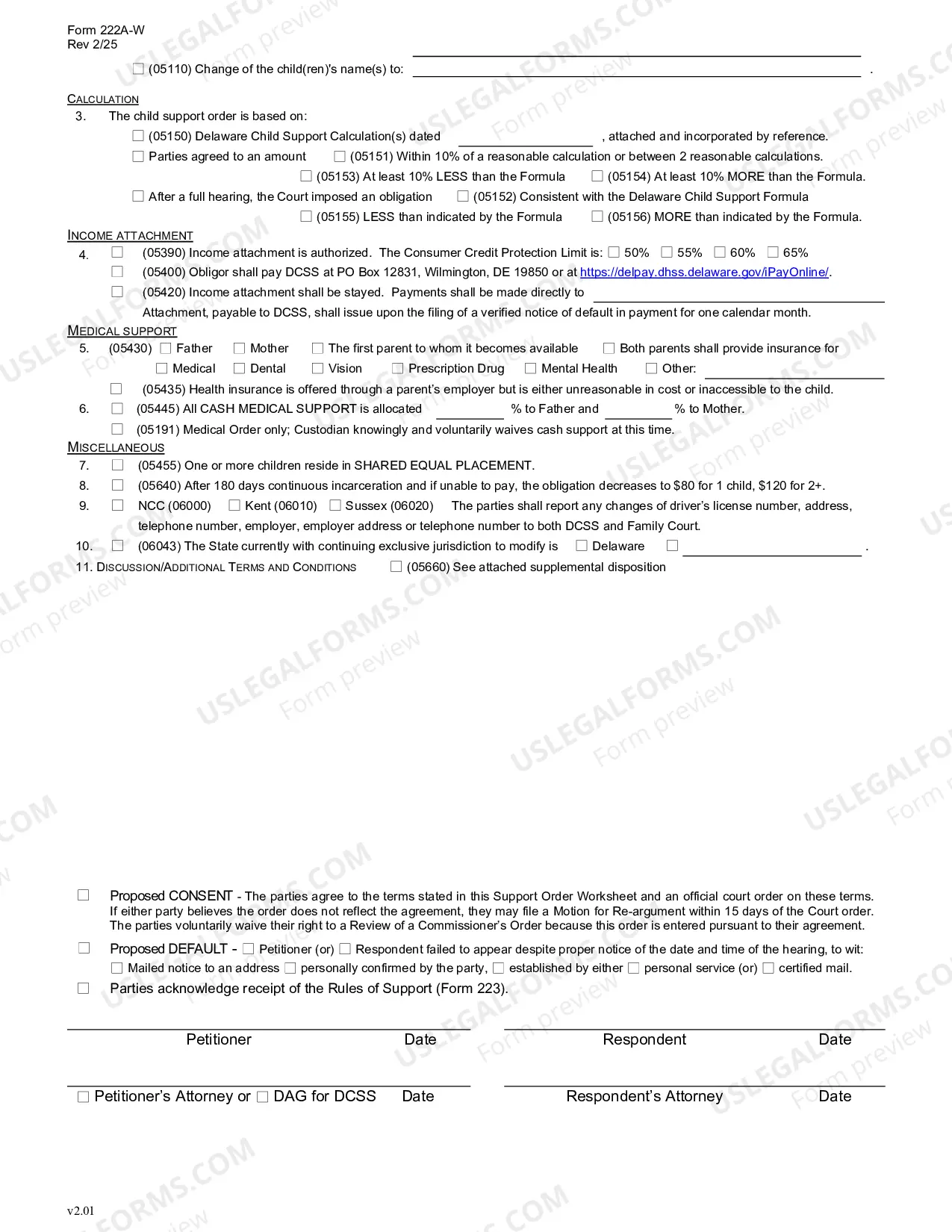 Preview Child Support Order Worksheet