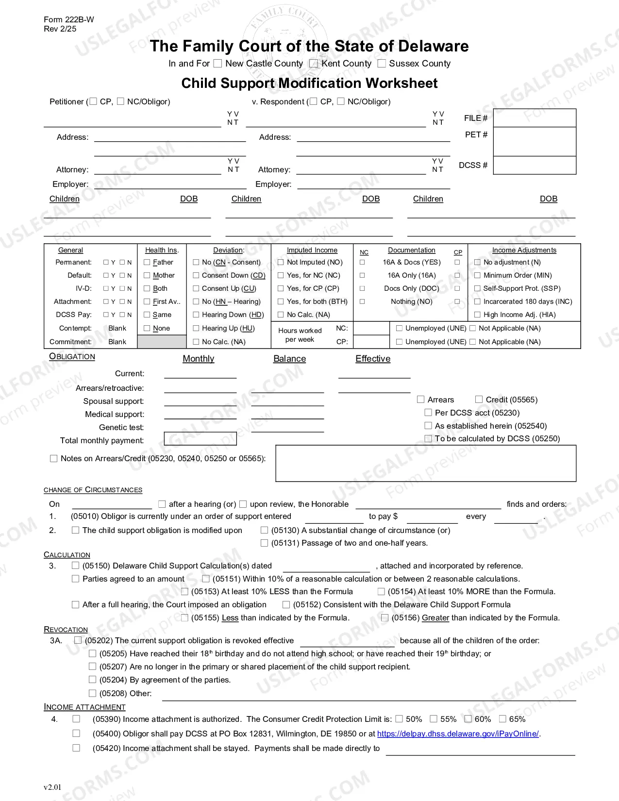 Preview Child Support Order Worksheet - Modifications