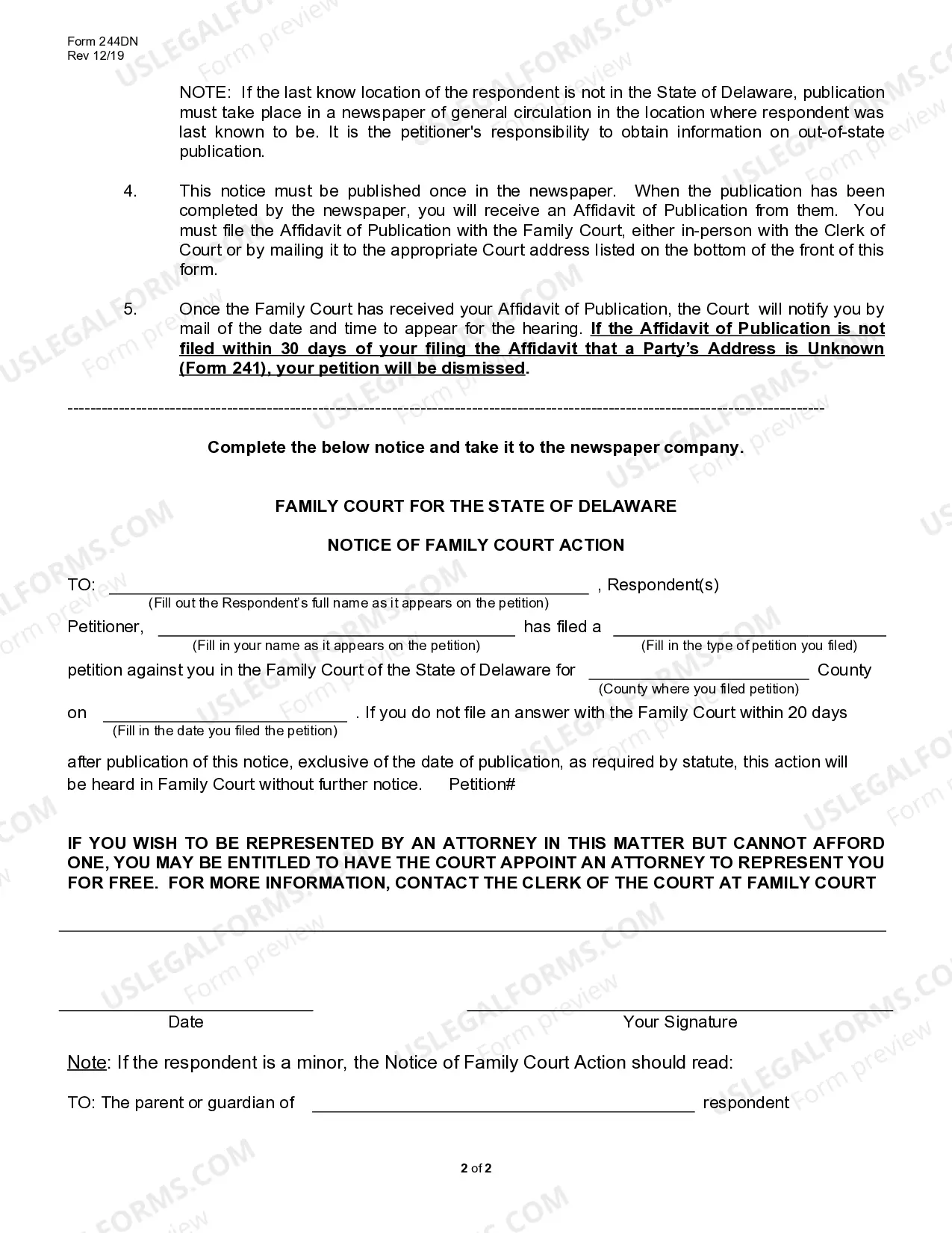 Preview Instructions to the Petitioner for Accomplishing Publication when the Whereabouts of the Respondent are Unknown