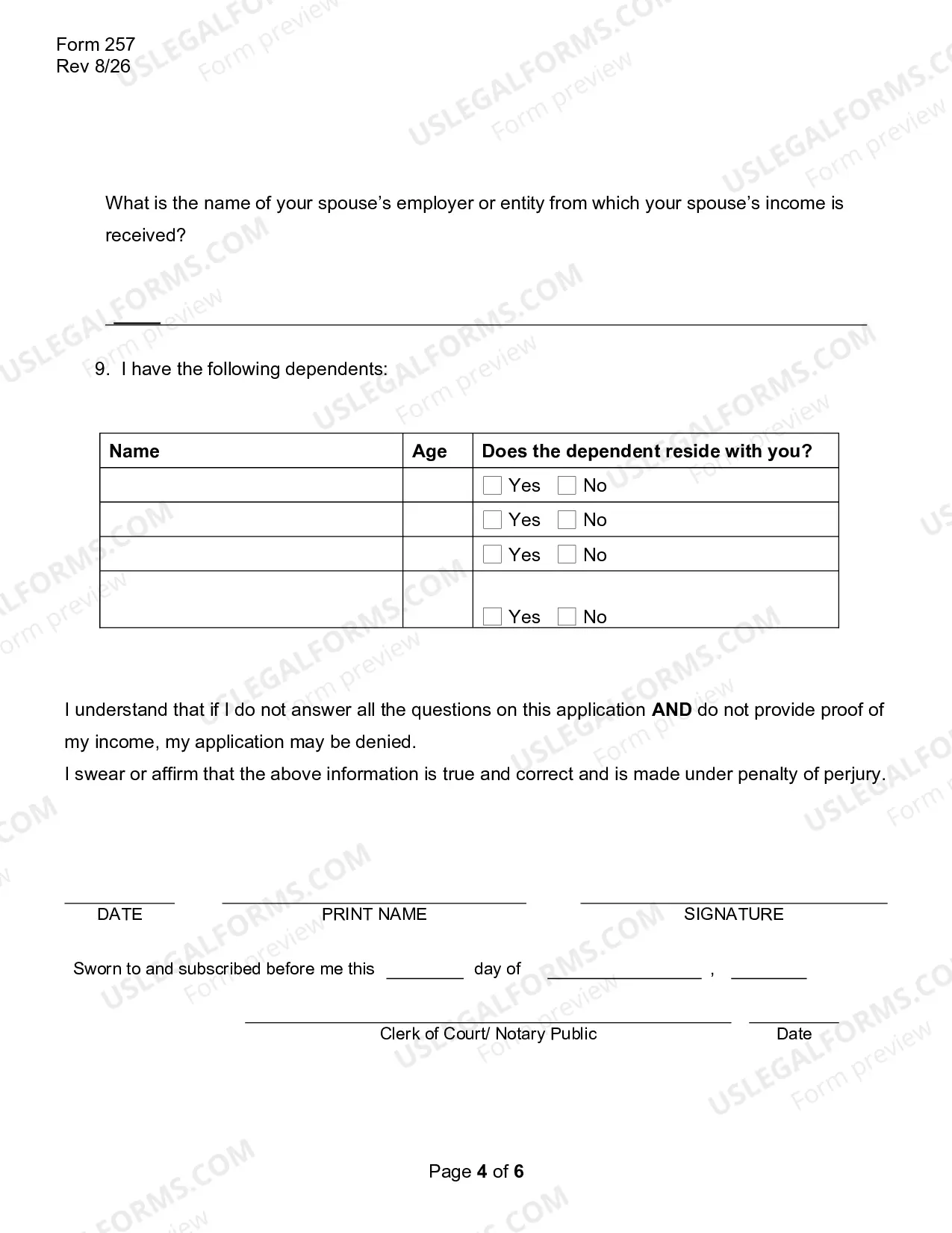 Preview Affidavit in Support of Application to Proceed in Forma Pauperis