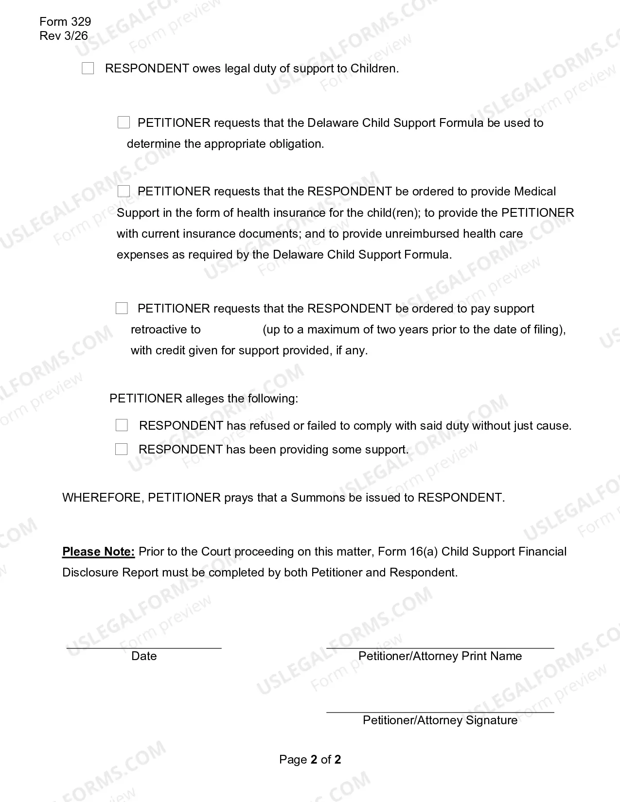 Preview Petition for Child Support