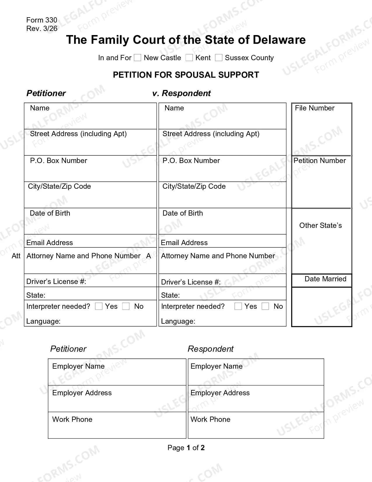 Preview Petition for Spousal Support