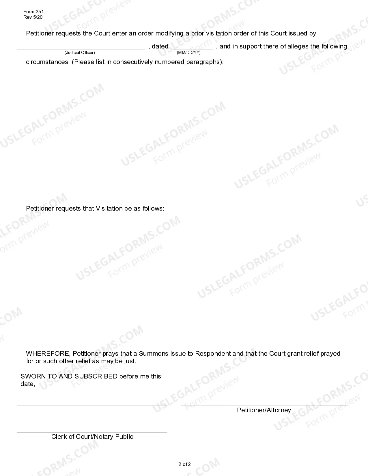 Preview Petition to Modify Parental Visitation (fill in)