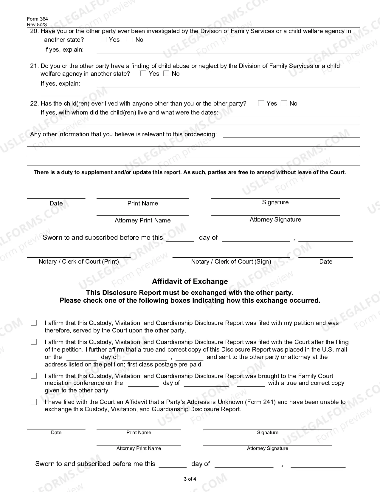 Preview Custody, Visitation, Guardianship, Disclosure Report