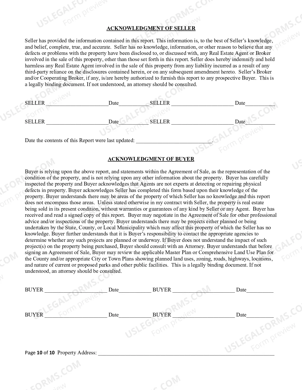 Preview Residential Real Estate Sales Disclosure Statement